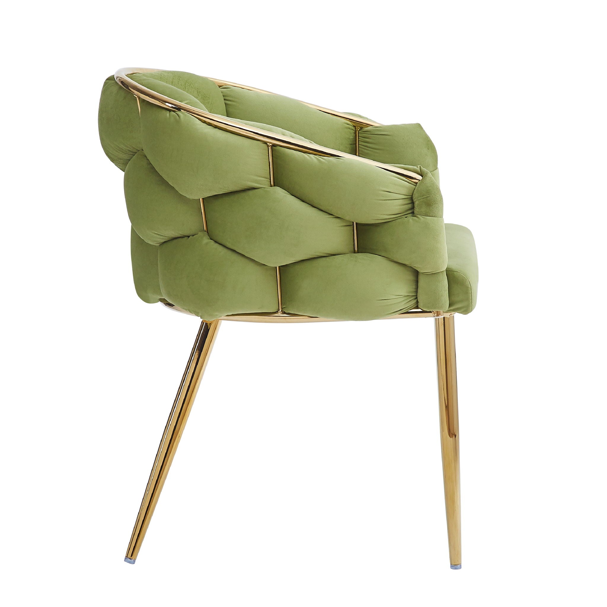 Luxury Handmade Accent Chair (Set of 2) With Gold Legs, Modern Green Velvet Armchair For Living Room And Bedroom - Green