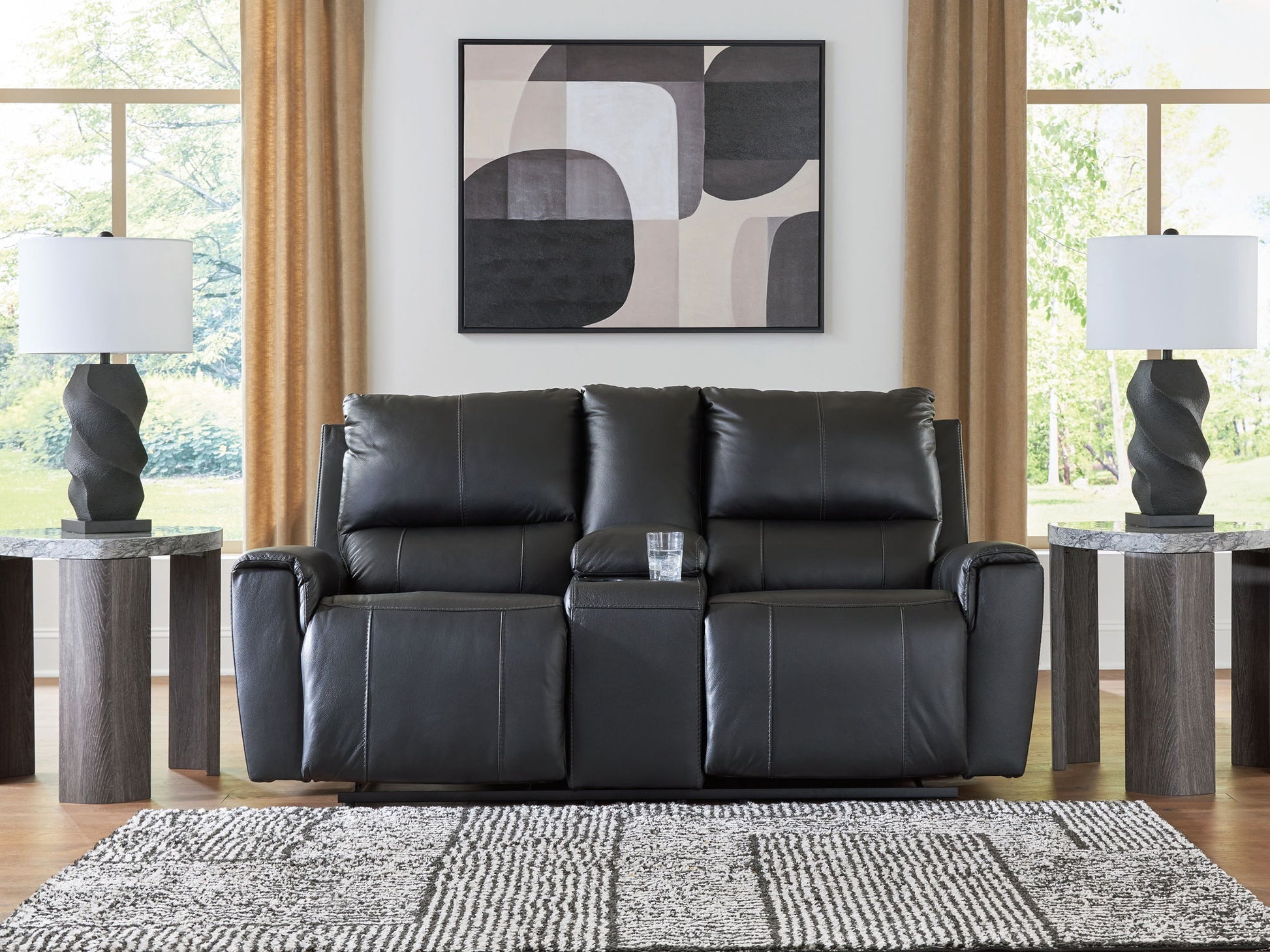 Glossmore - Reclining Loveseat With Console - Black - Best Buy Furniture