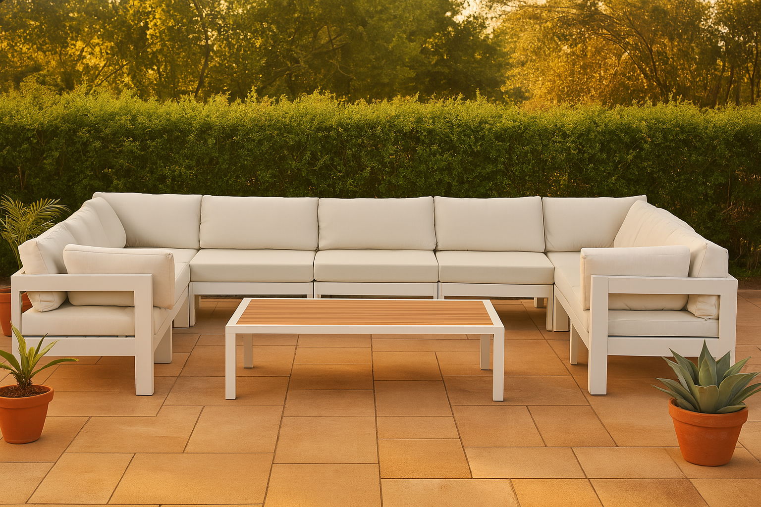Nizuc - Outdoor Patio 9 Piece Modular Sectional With White Frame