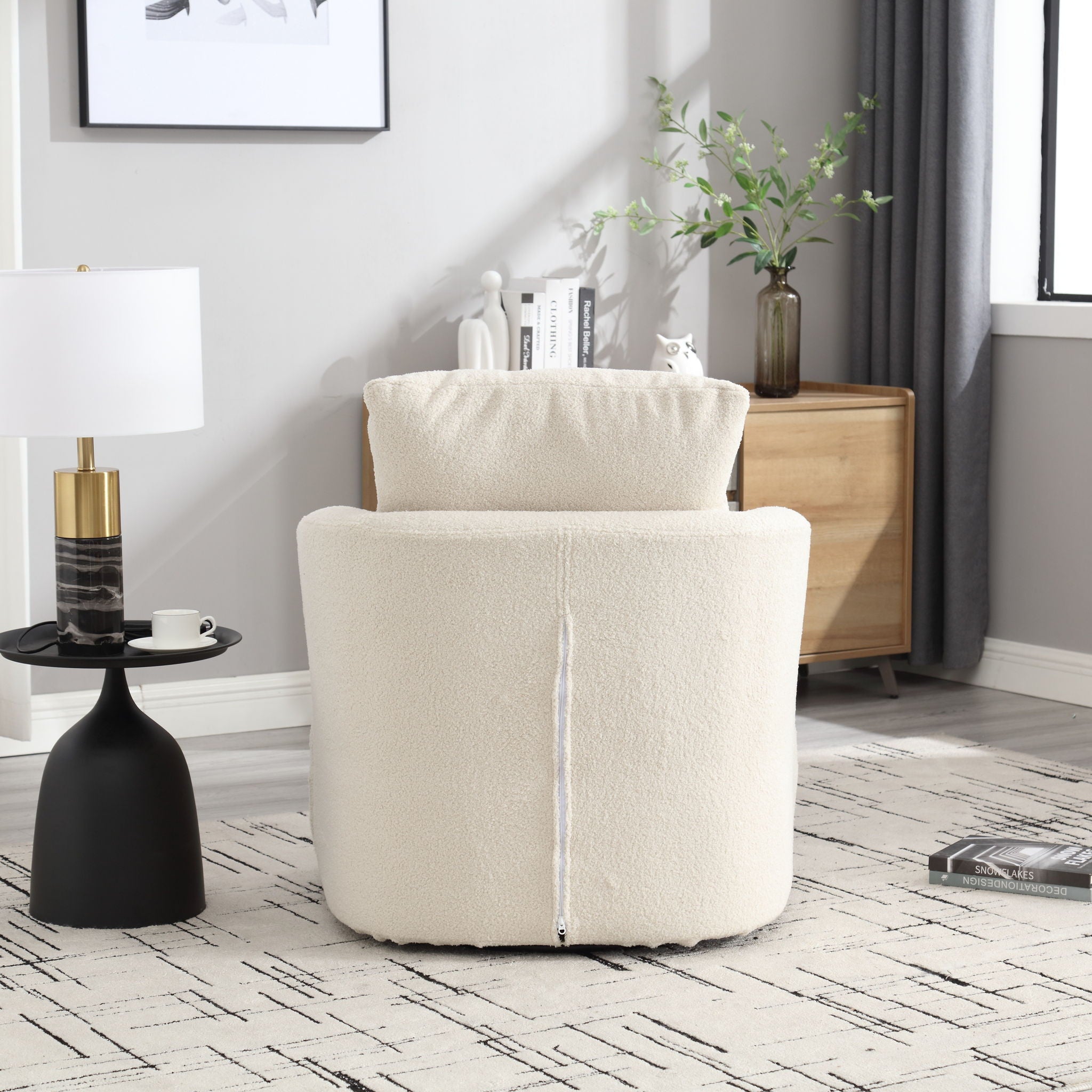 Modern Barrel Comfy Round Accent Sofa Chair, 360 Degree Swivel