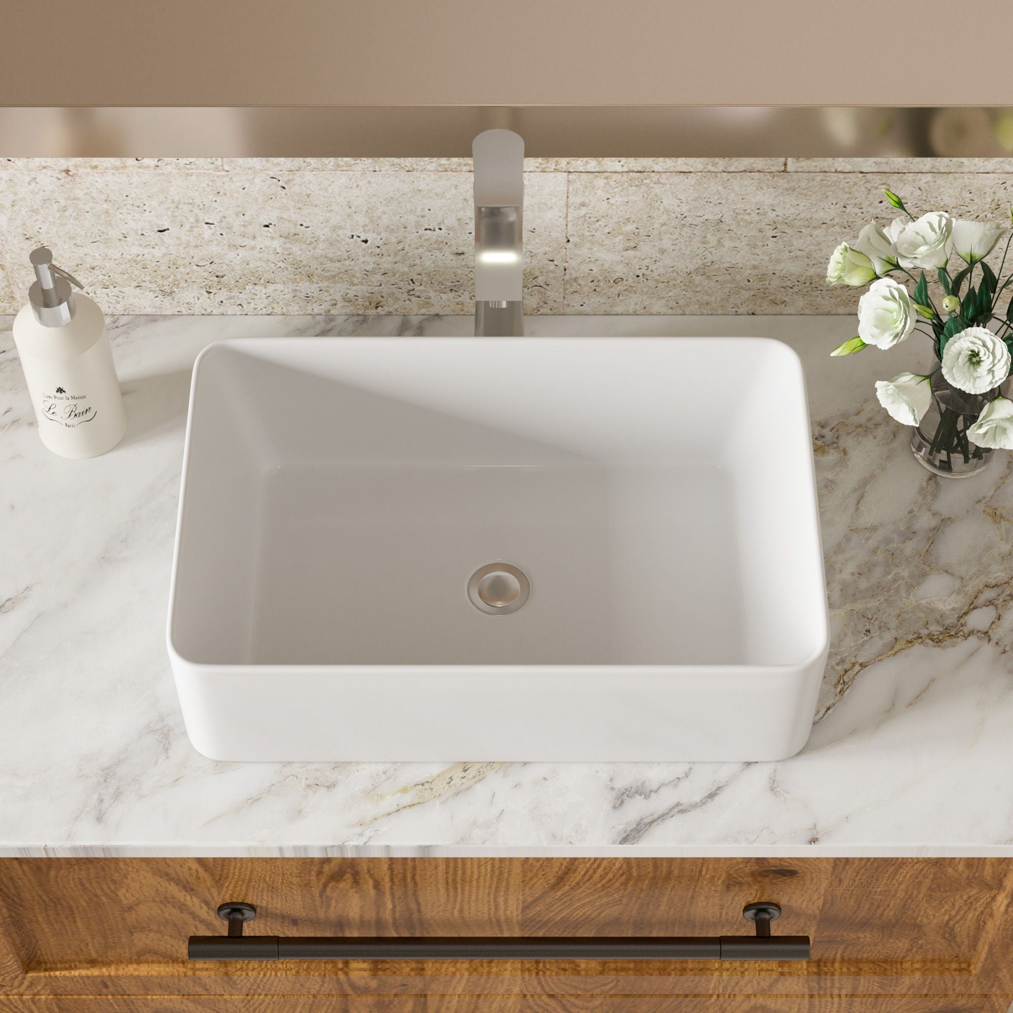 Modern European Design 21" X 14" Ceramic Rectangular Vessel Bathroom Sink - White