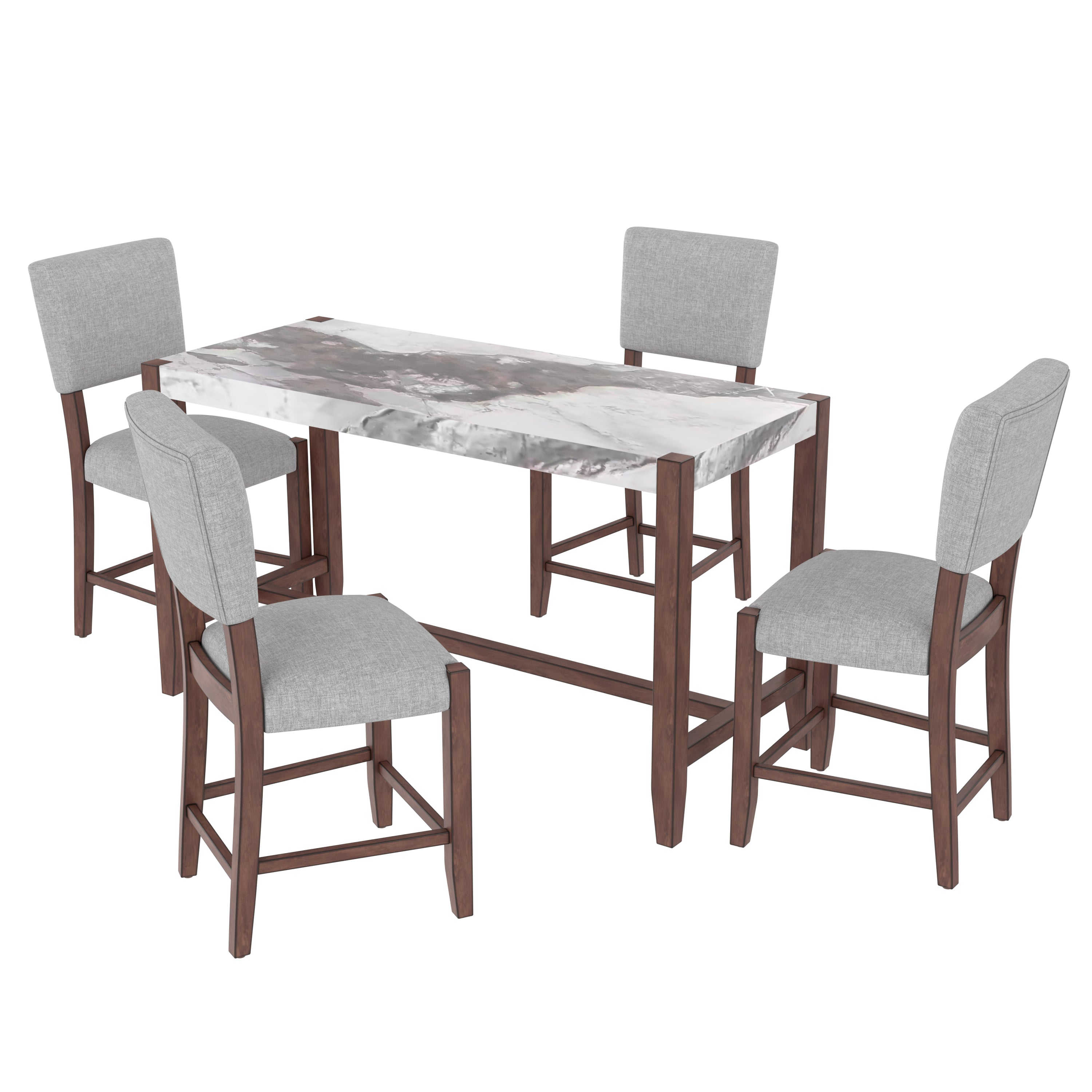 Set of 4 Mid-Century Modern Bar Stools, 40 in Linen Upholstered Counter Chairs with Rubber Wood Legs, Gray