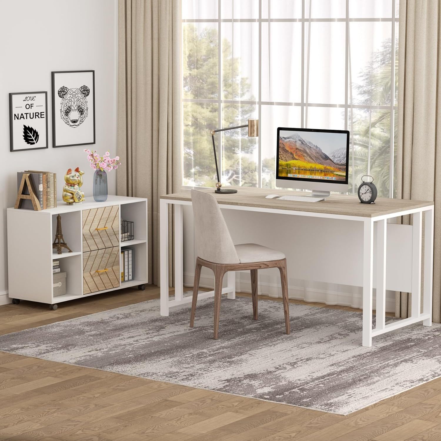 Large Mobile Lateral File Cabinet With 2 Drawers, Printer Stand & Storage Shelves, For Letter Size Files - White / Oak