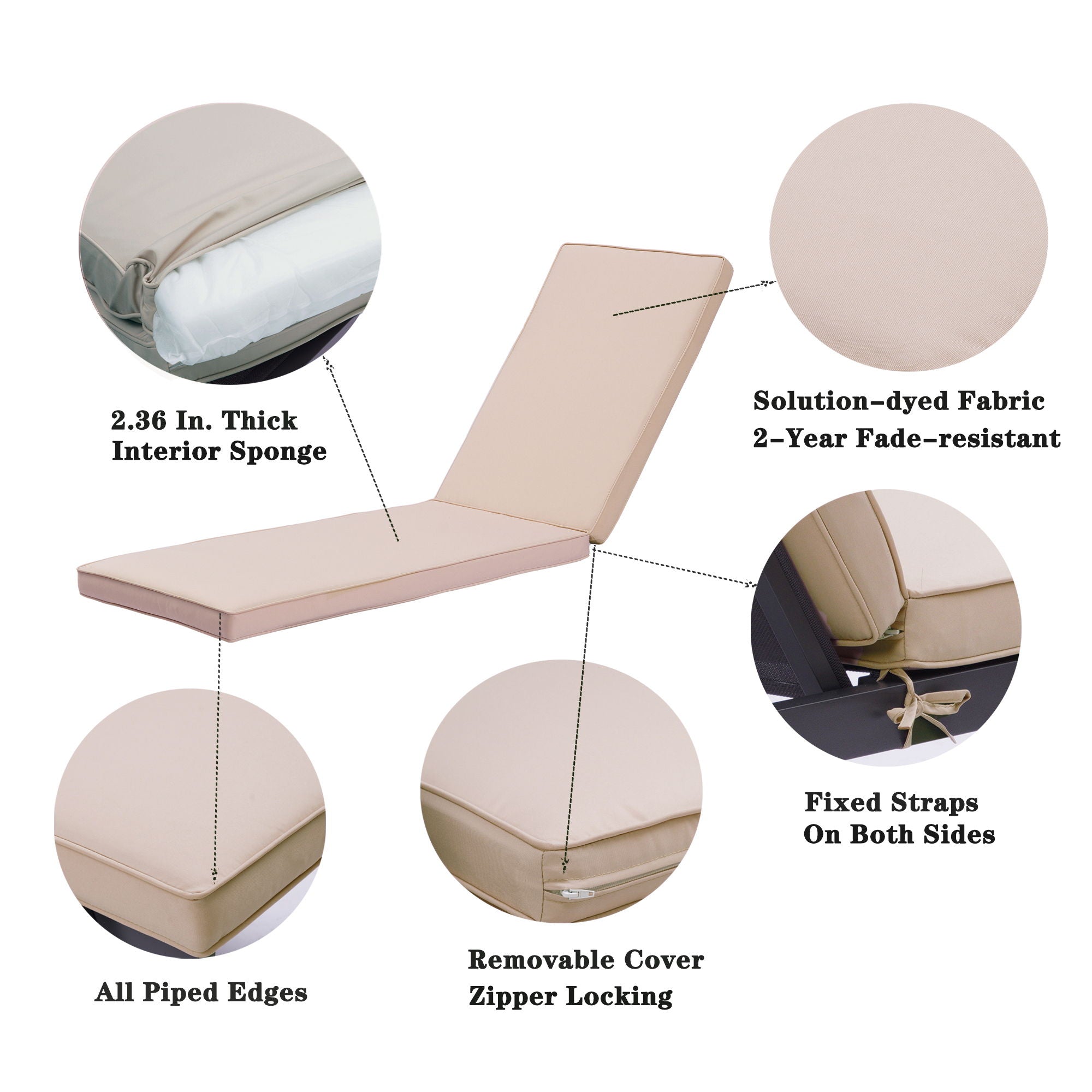 Outdoor Lounge Chair Cushion Replacement Patio Funiture Seat Cushion Chaise