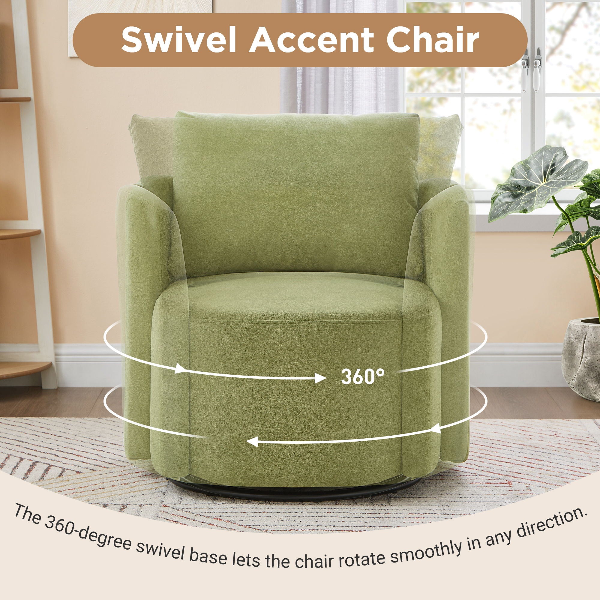 360° Modern Swivel Chair With Upholstered Curved Design