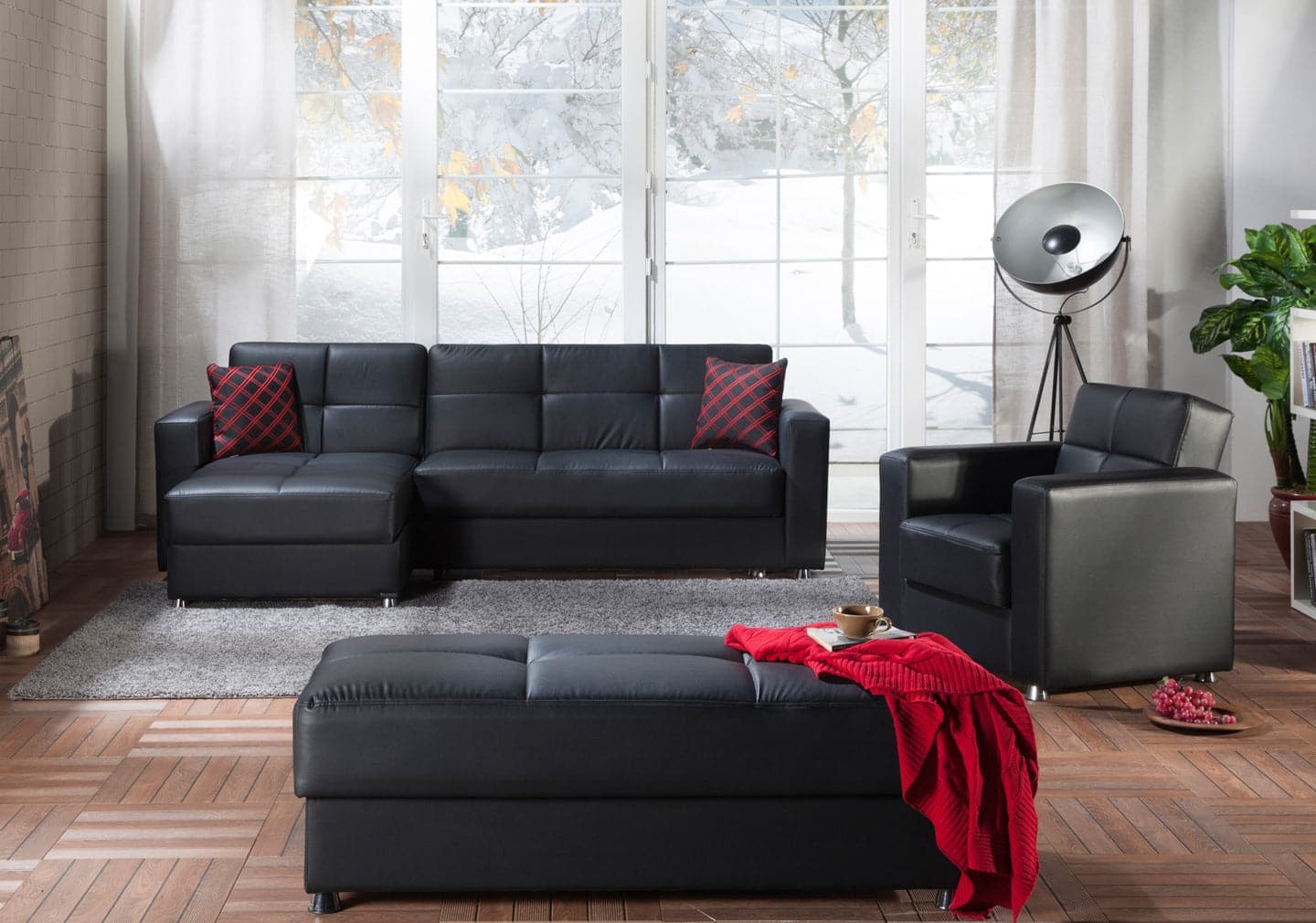 Chrome legs of the Elegant Sectional adding a contemporary touch to the design.