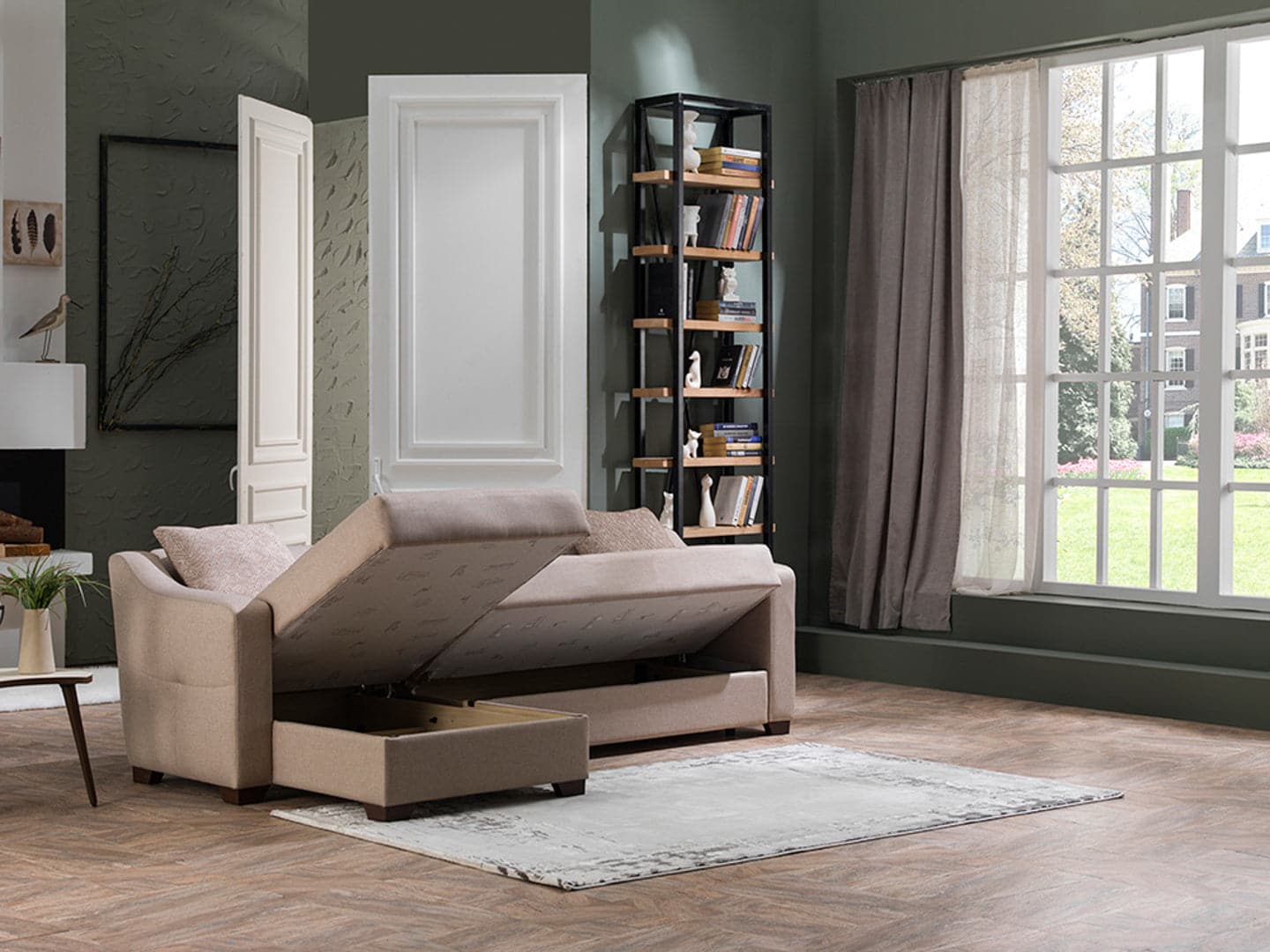 Elegant Tahoe Sectional with soft polyester fabric and button details
