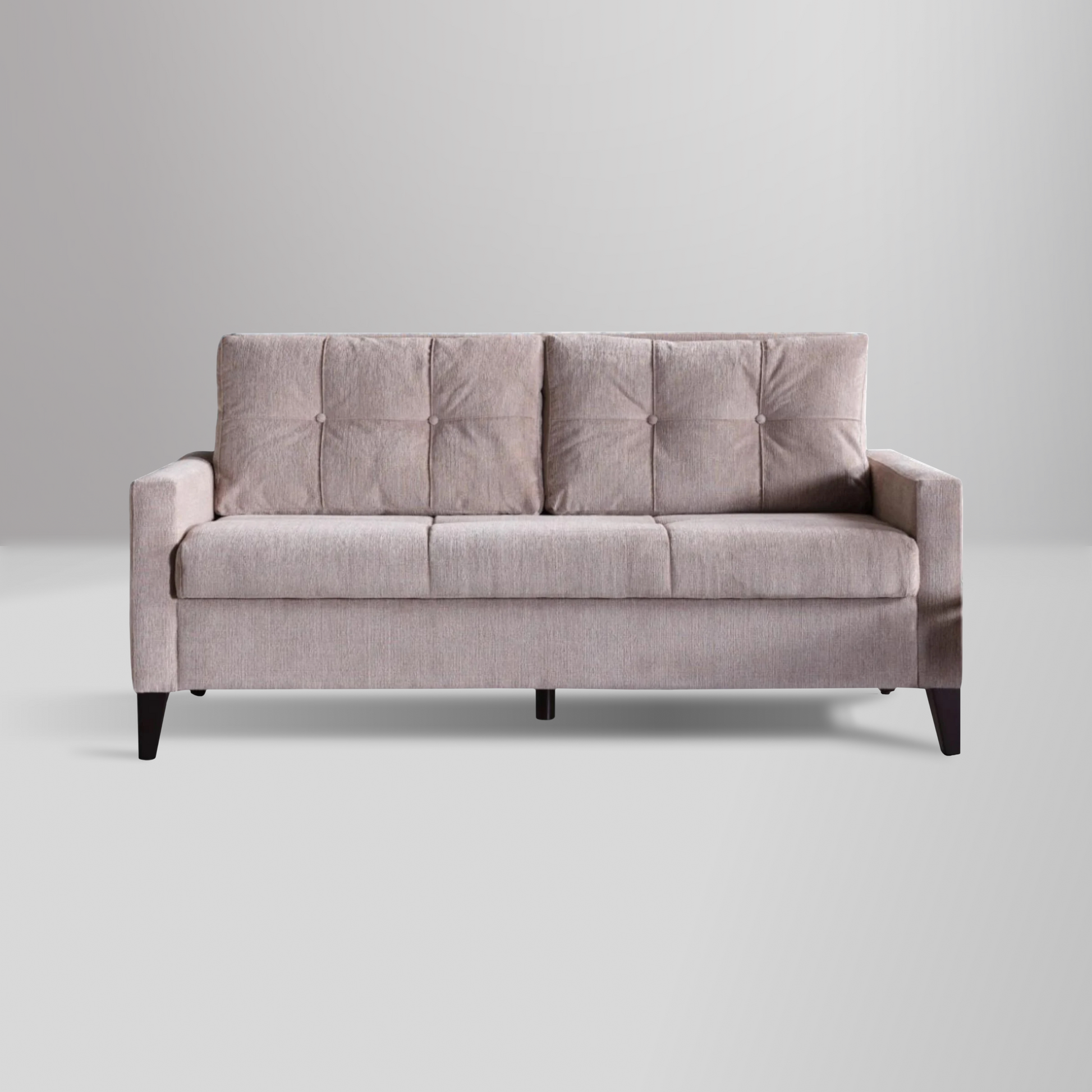 Elegant Emmett sleeper loveseat in cream-gray with built-in storage and button-tufted design, perfect for modern living spaces
