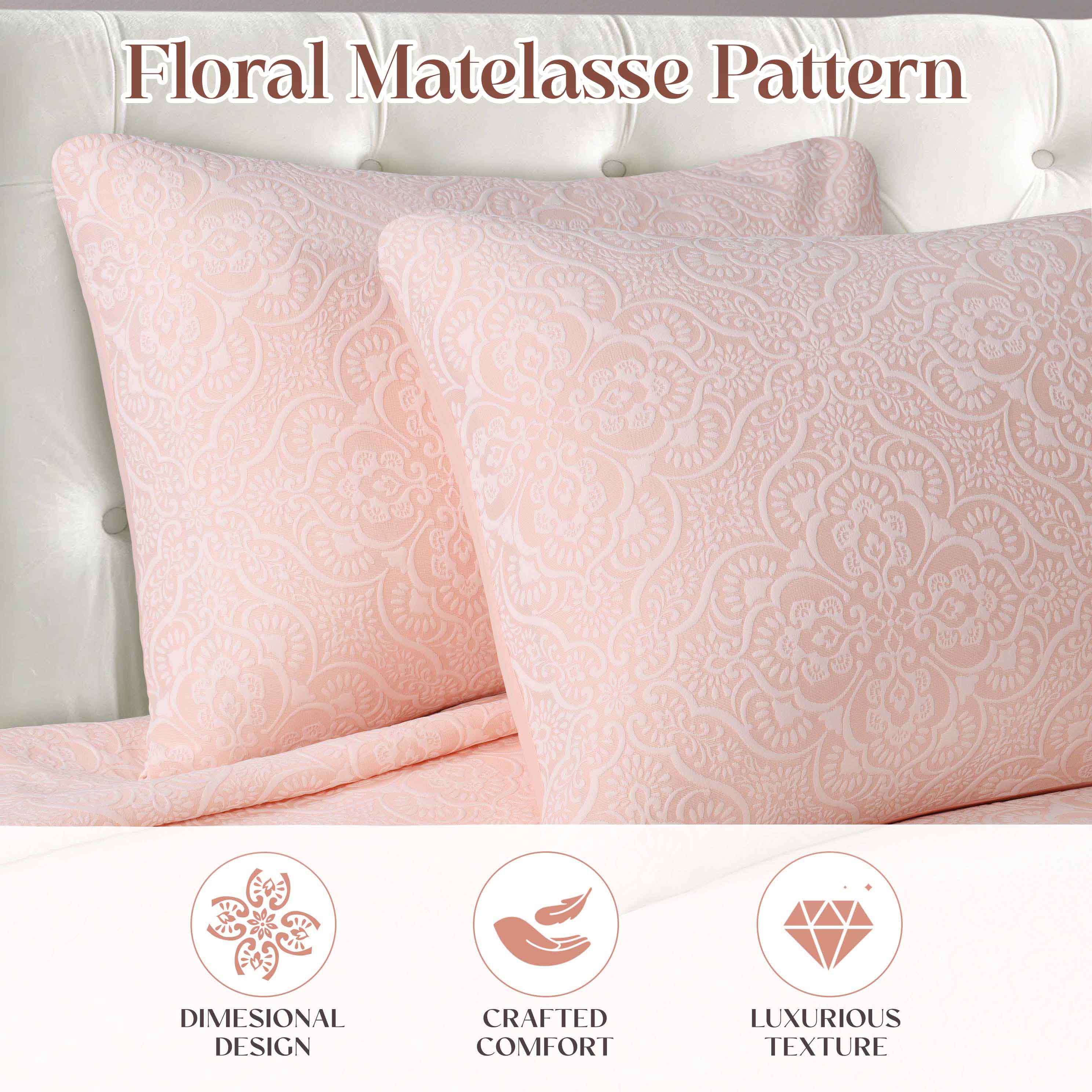 Enzy Medium Weight Floral Matelasse 3 Piece Bedspread Pillow Sham Set - Bedspread by Superior Brand