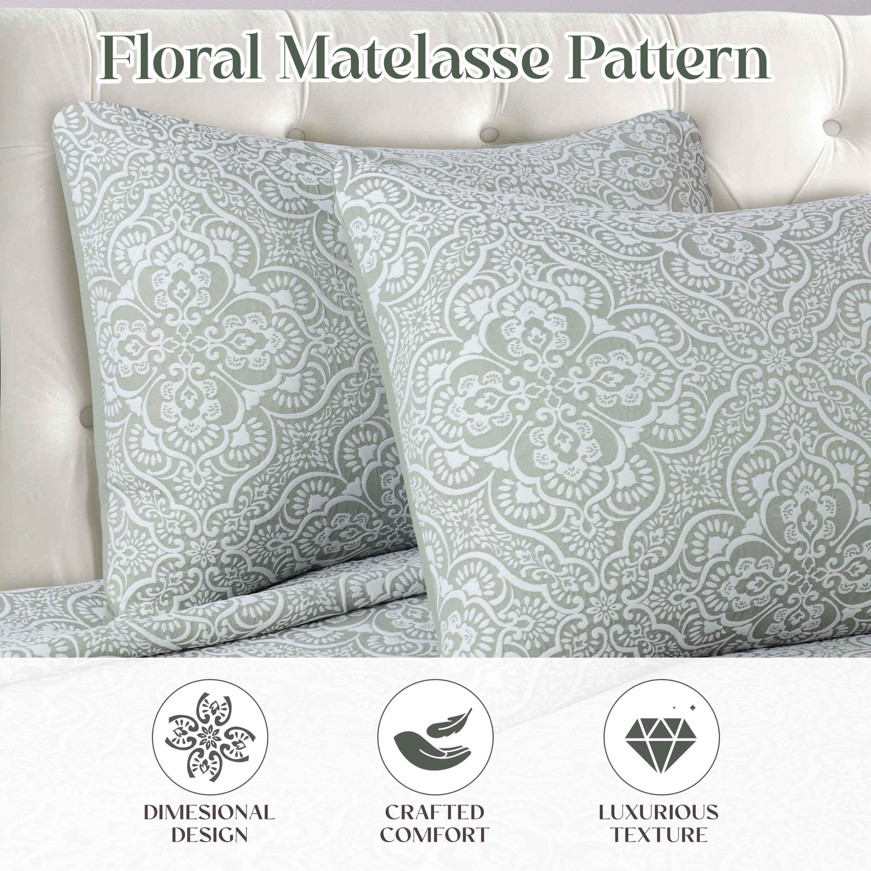 Enzy Medium Weight Floral Matelasse 3 Piece Bedspread Pillow Sham Set - Bedspread by Superior Brand