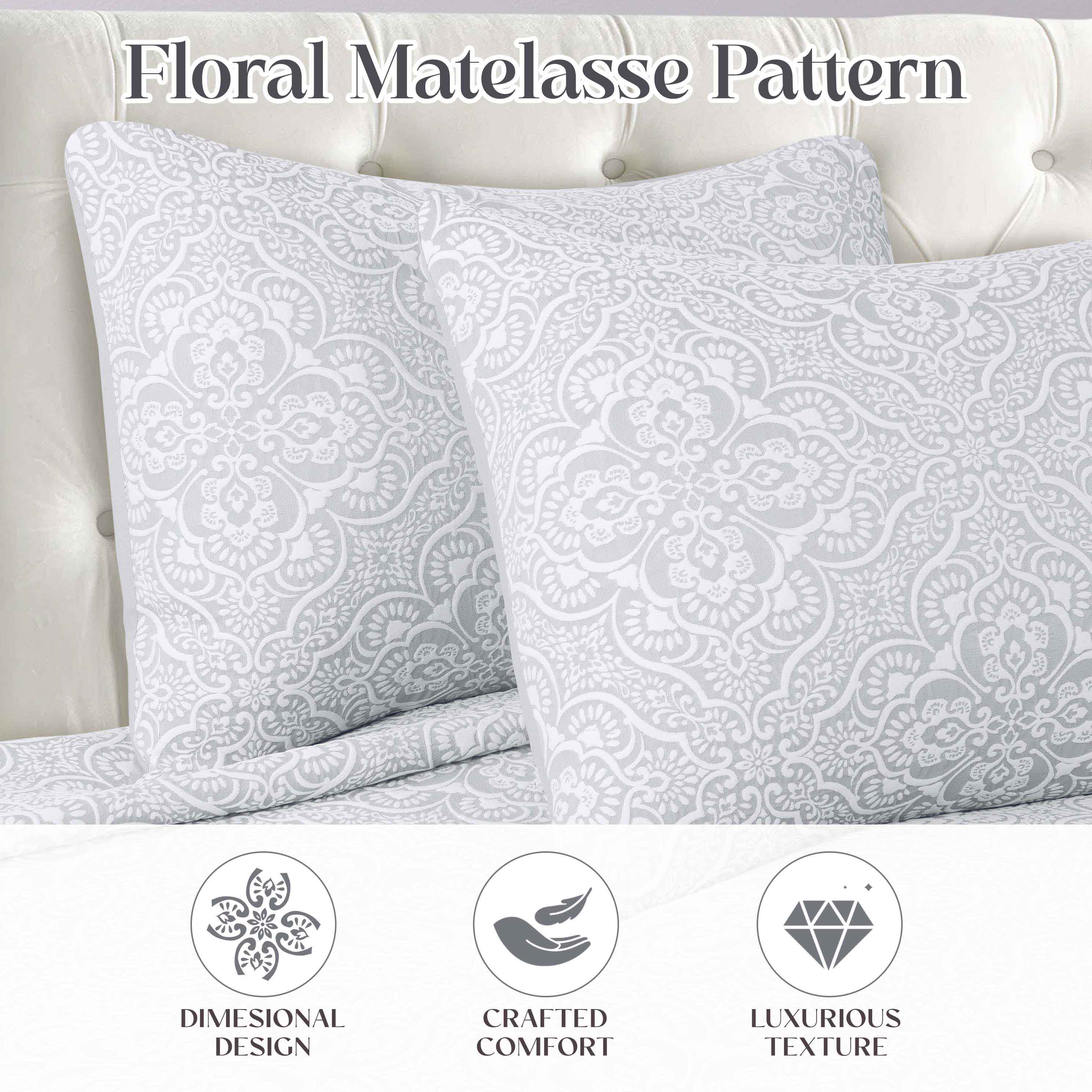 Enzy Medium Weight Floral Matelasse 3 Piece Bedspread Pillow Sham Set - Bedspread by Superior Brand