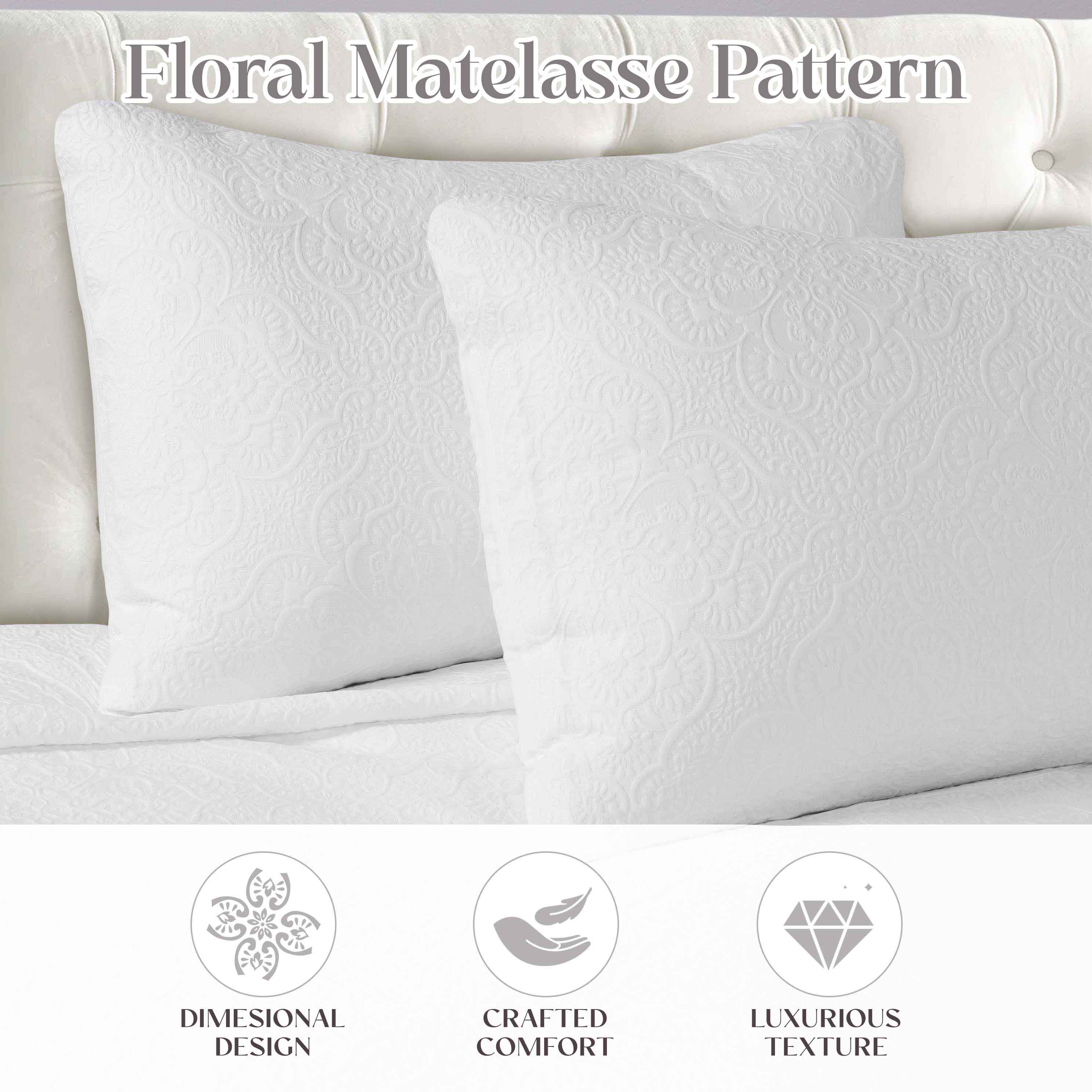 Enzy Medium Weight Floral Matelasse 3 Piece Bedspread Pillow Sham Set - Bedspread by Superior Brand