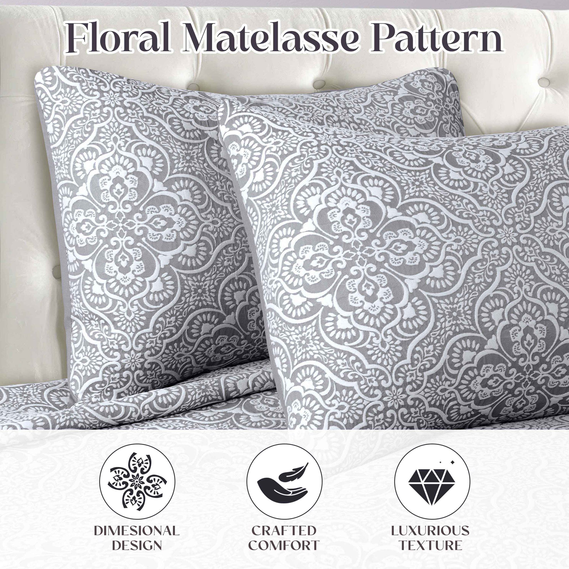 Enzy Medium Weight Floral Matelasse 3 Piece Bedspread Pillow Sham Set - Bedspread by Superior Brand