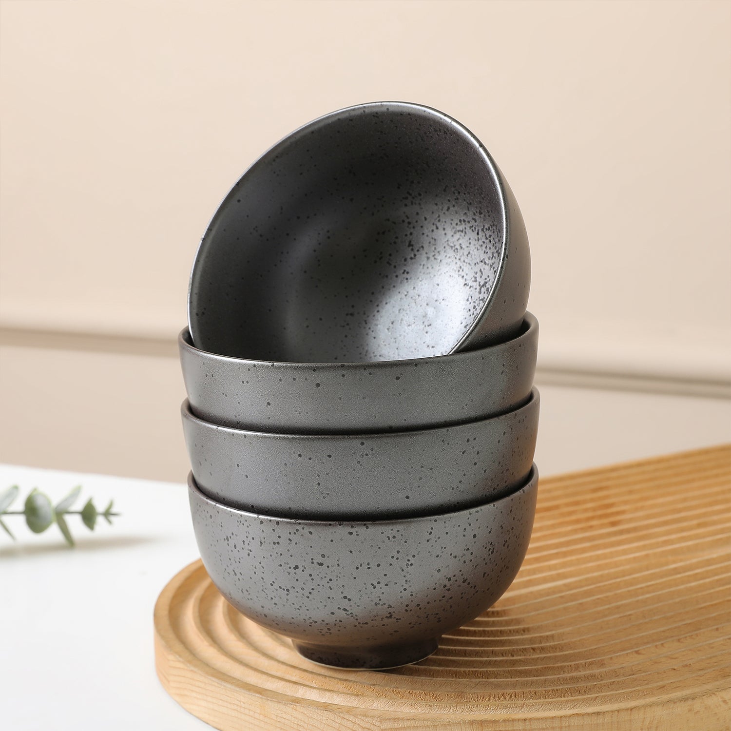 Valencia Porcelain Service Bowl And Spoon Set - Metallic Grey