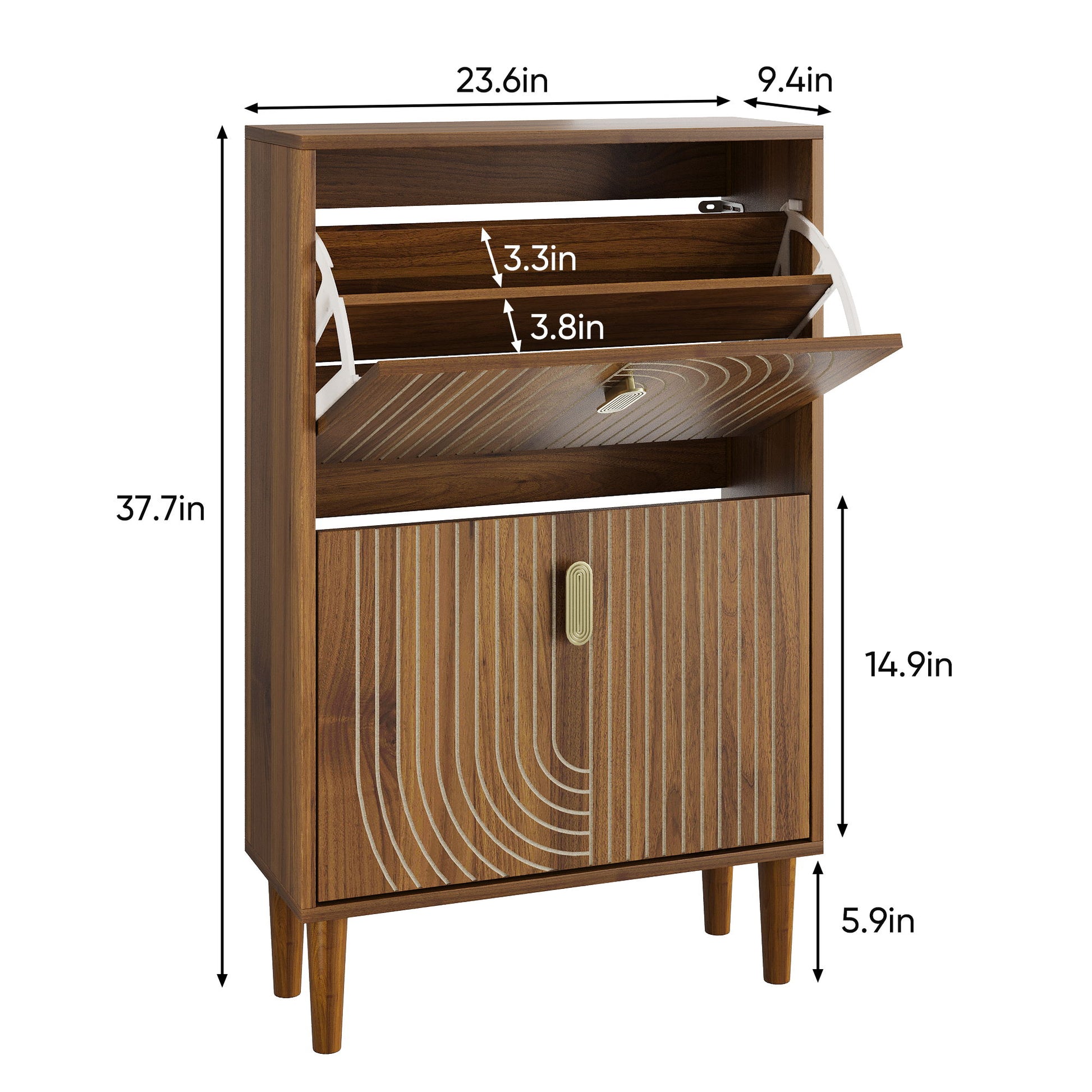 Modern Minimalist Shoe Storage Cabinet With 2 Flip Drawers And Metal Handles - Brown - Best Buy Furniture