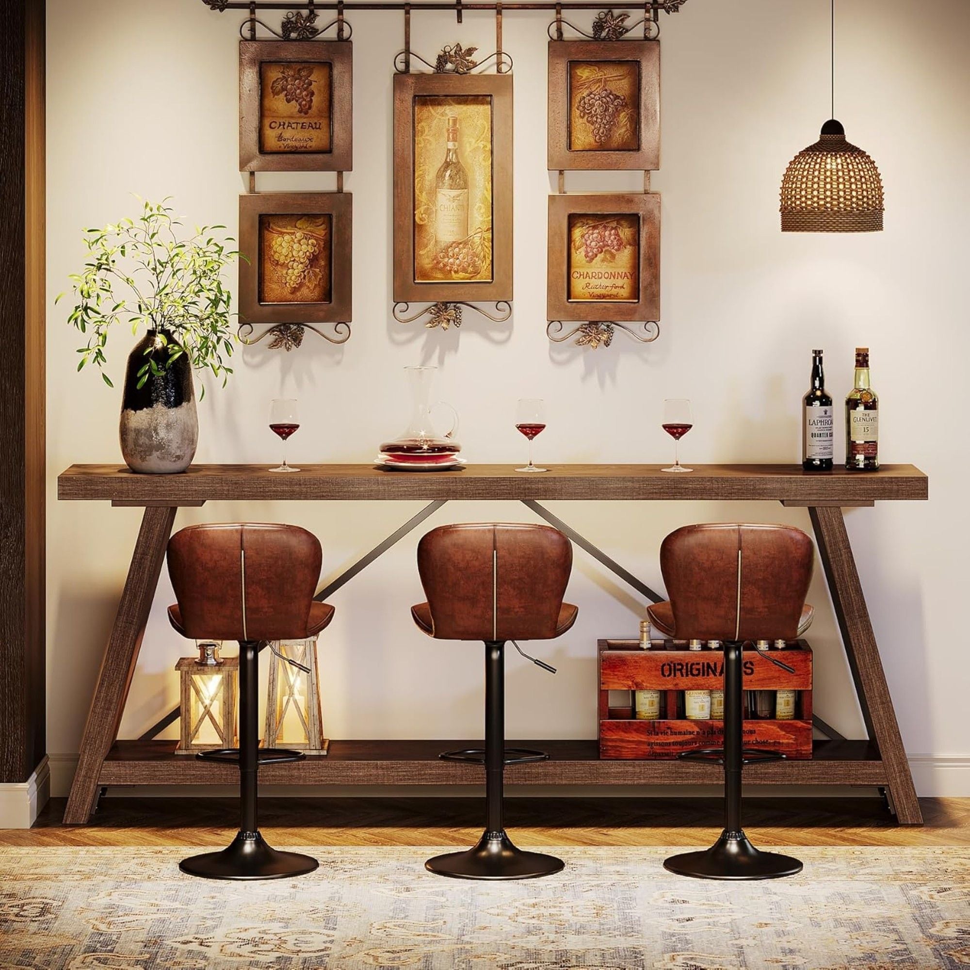 Console Table Extra Long Sofa Table With 2 Tier Shelves For Living Room Foyer - Natural / Light Brown