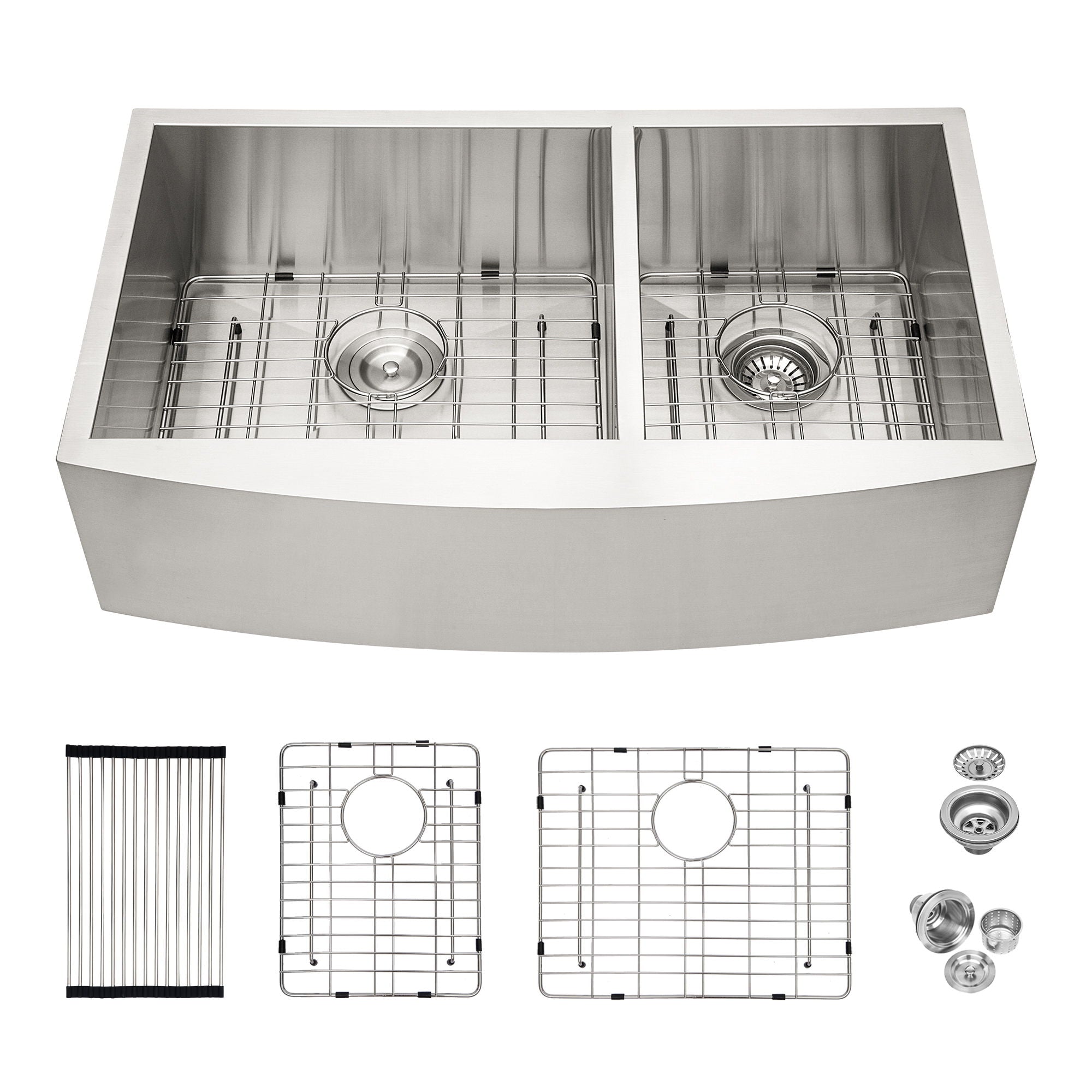 Double Bowl Farmhouse Sink Stainless Steel Undermount Apron Front With 2 9" Deep Basins - Gray