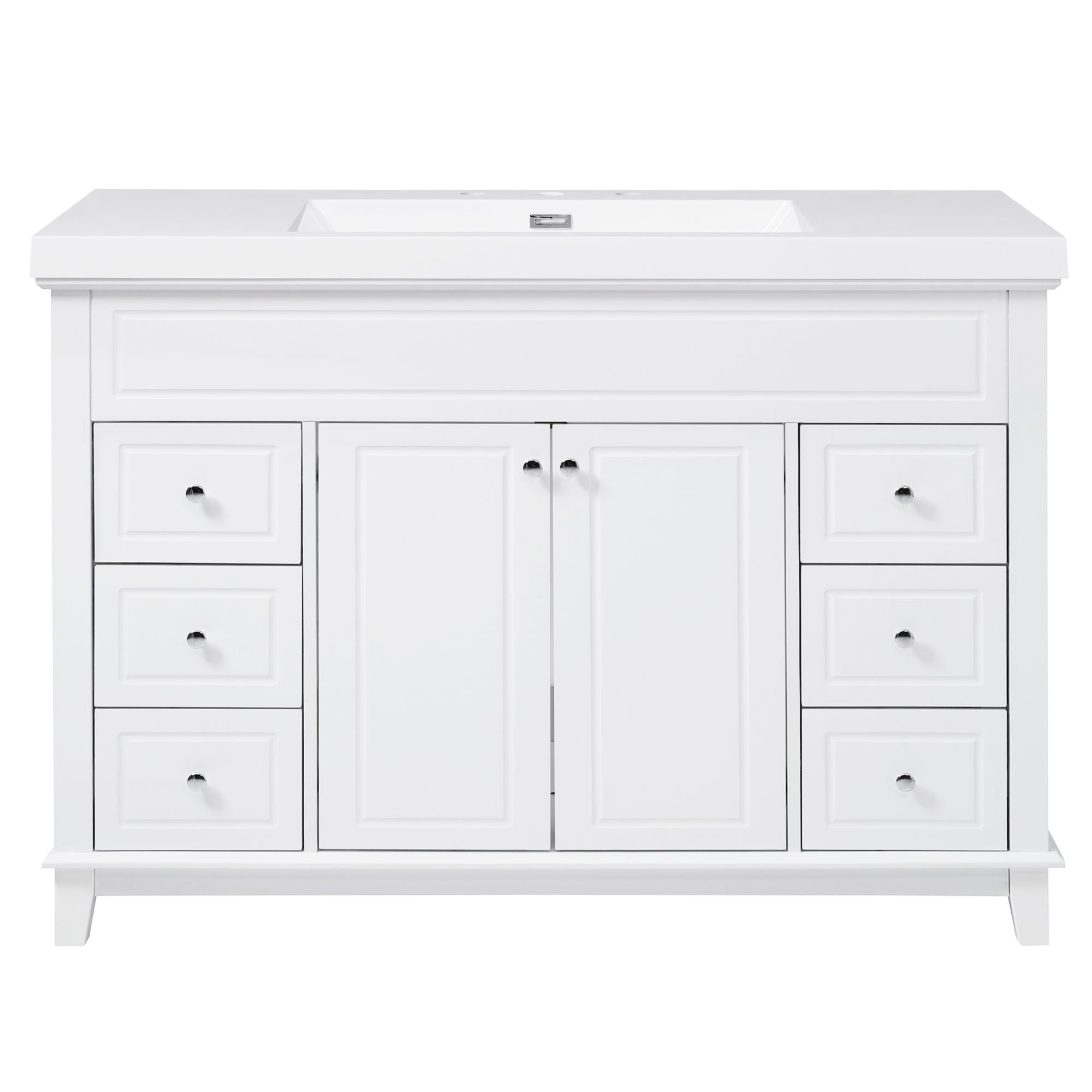 Bathroom Vanity With Sink, 6 Soft Close Drawers & Double Doors - White