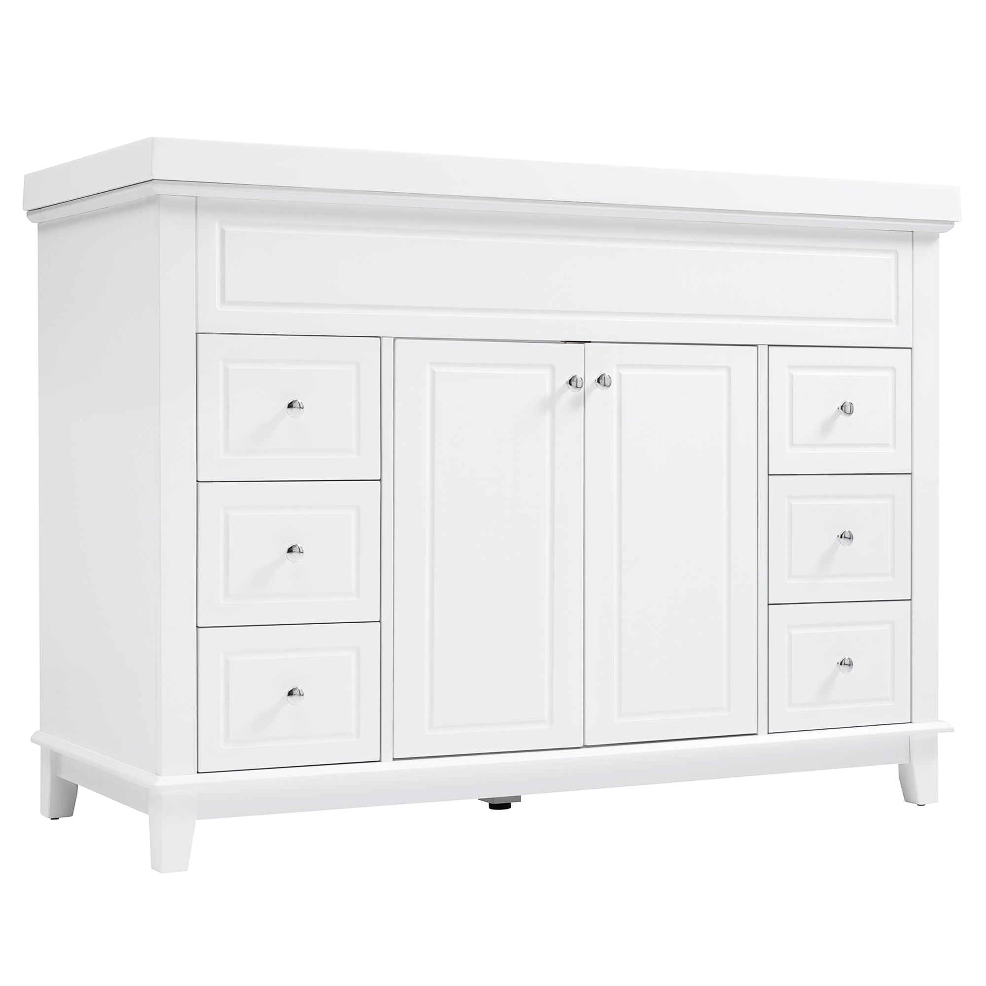 Bathroom Vanity With Sink, 6 Soft Close Drawers & Double Doors - White