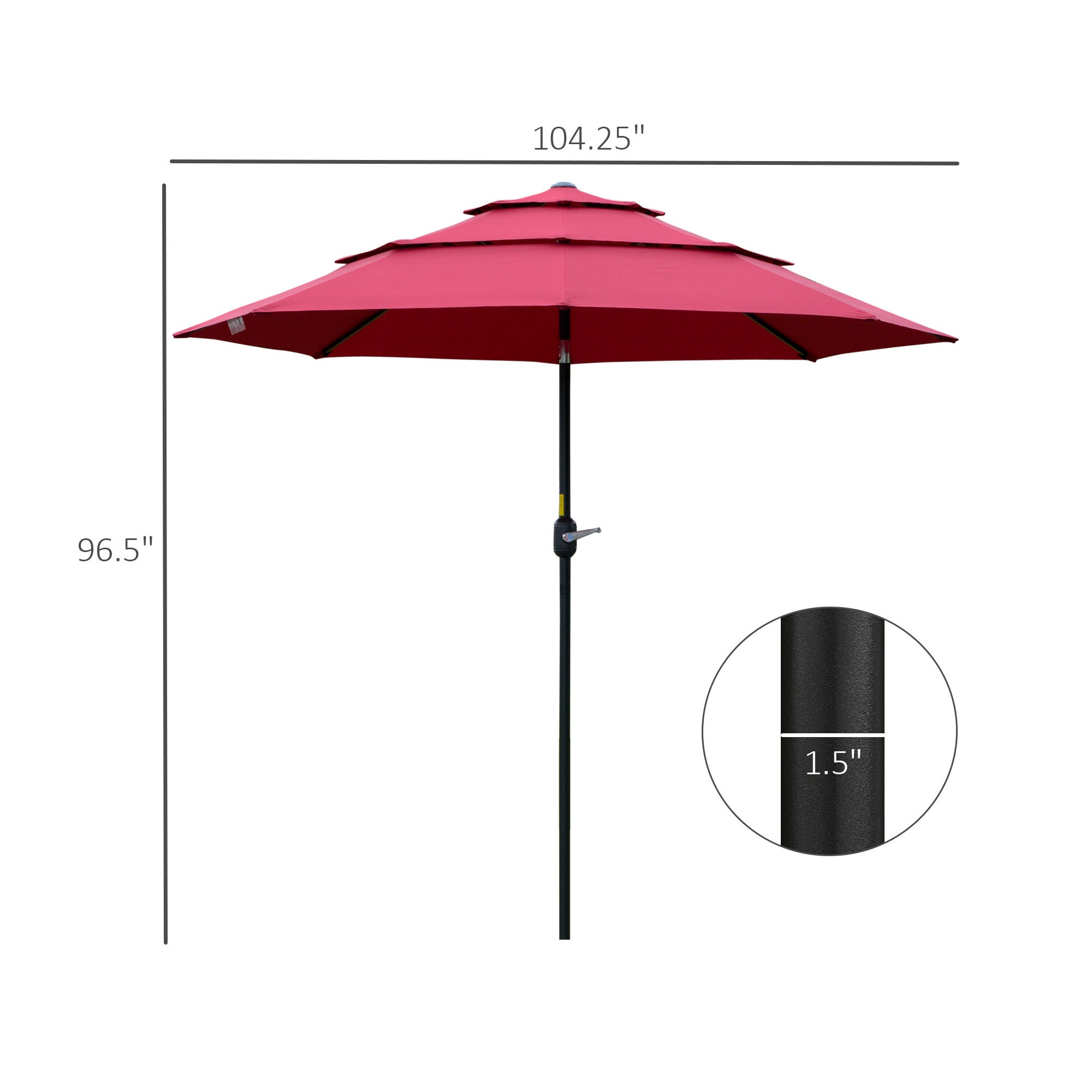 9ft 3 tiers patio umbrella outdoor market umbrella with crank, push button tilt for deck, backyard and lawn, wine red