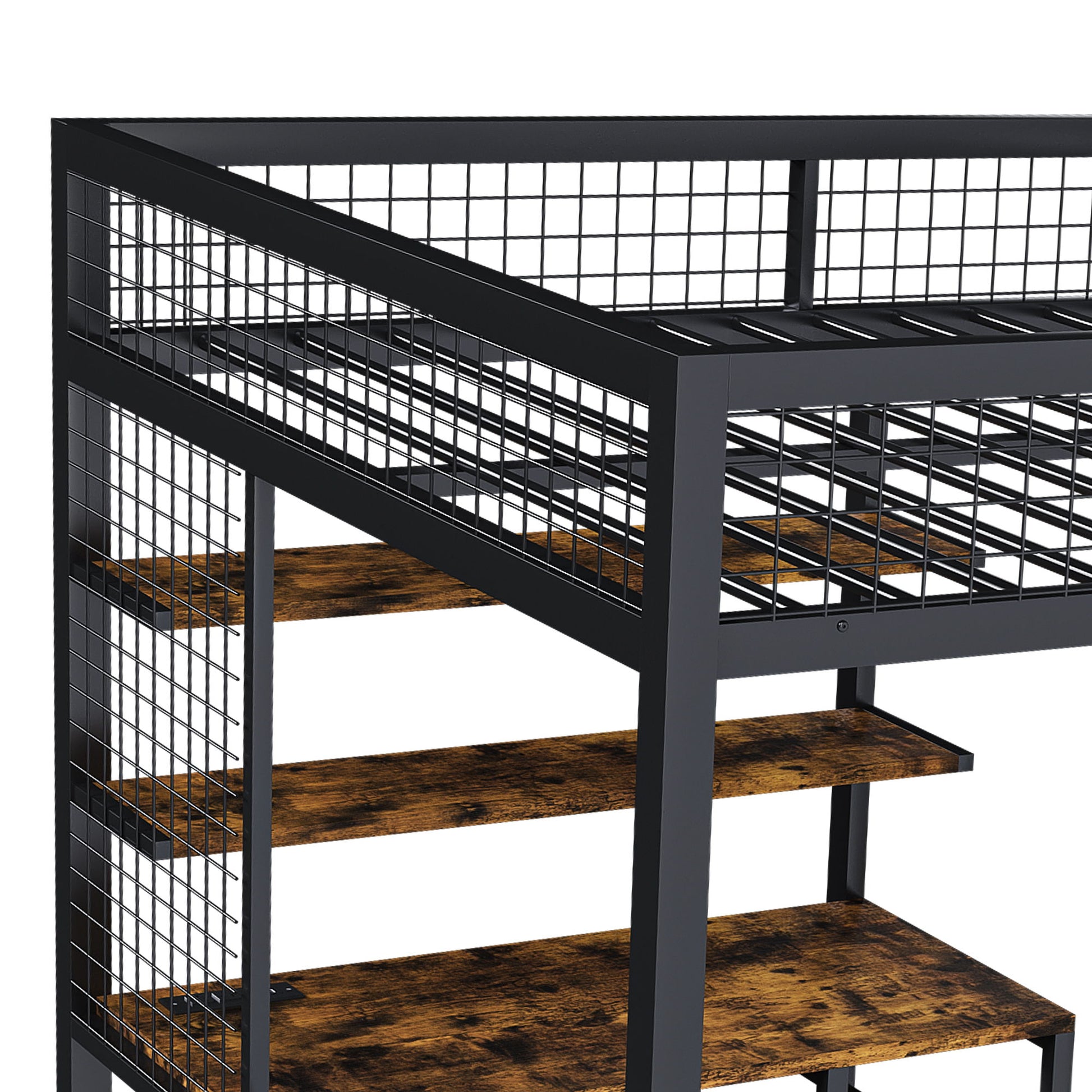 Full Size Loft Bed With Desk & Wardrobe Heavy Frame, Built In Staircase, Storage Rack & Shelves Gaming Bed - Black - Best Buy Furniture