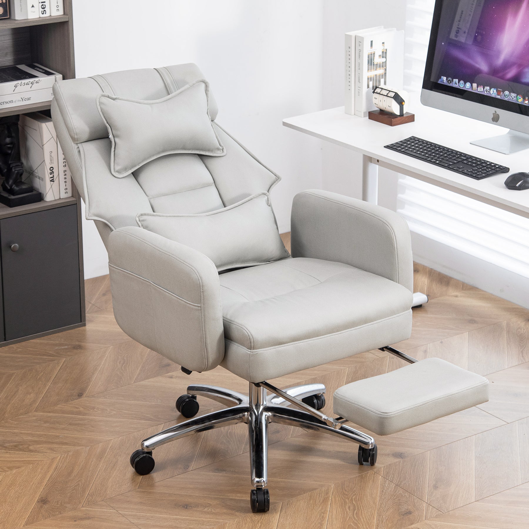 Swivel Office Chair, with Lumbar Support Headrest, 155° Reclining Computer Chair