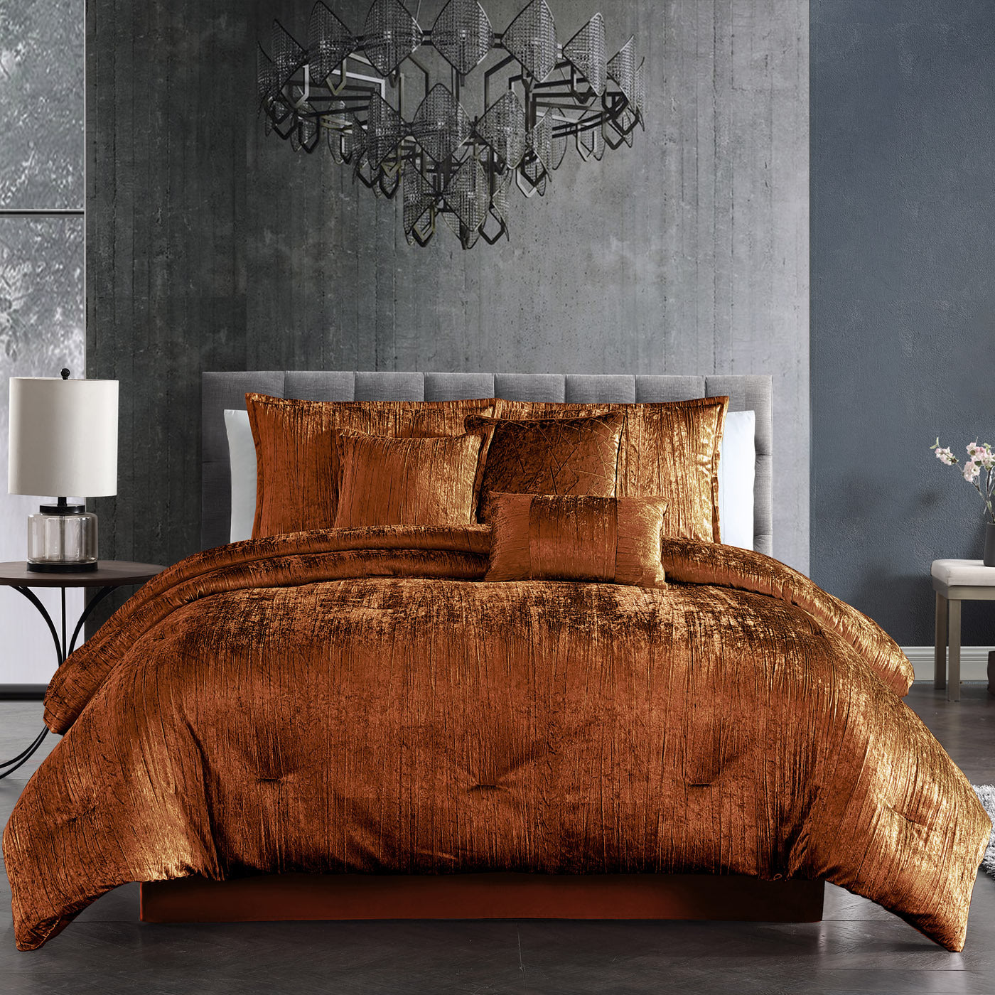 Turin 7 Piece Spice Crinkle Velvet Comforter Set