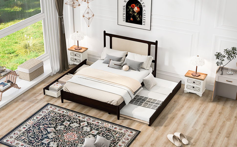Platform Bed With 2 Big Drawers & Trundle