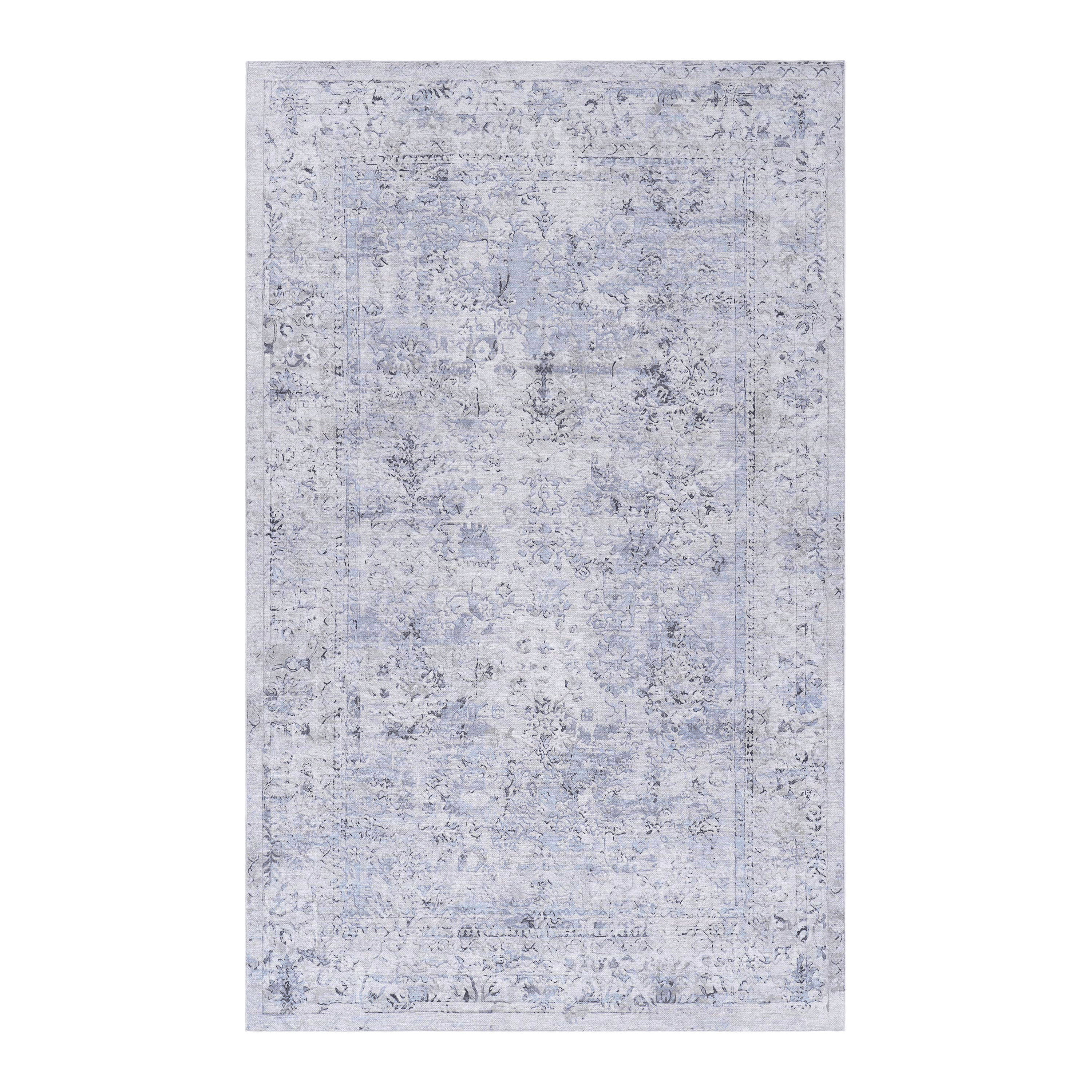 Area rug 4x6, washable rug, low-pile, non-slip, non-shedding, foldable, kid & pet friendly - area rugs for living room, bedroom, kitchen, dining room rug - perfect gifts, (blue+cream, 4' x 6')