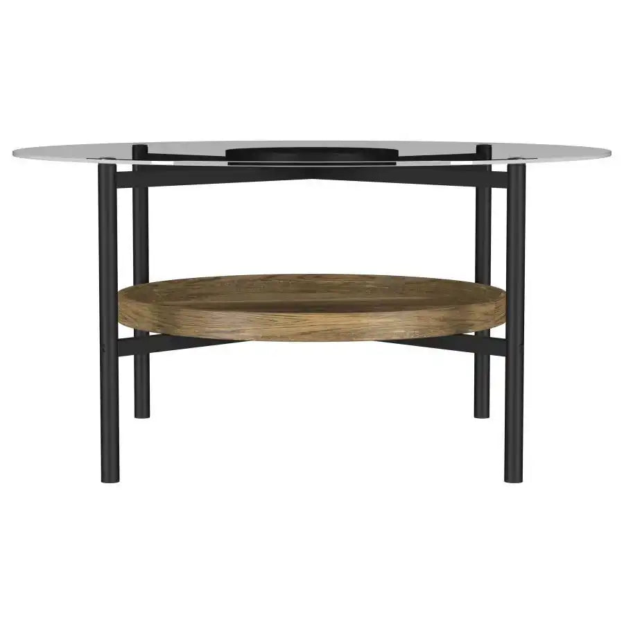 Delfin - Round Glass Top Coffee Table - Black And Brown