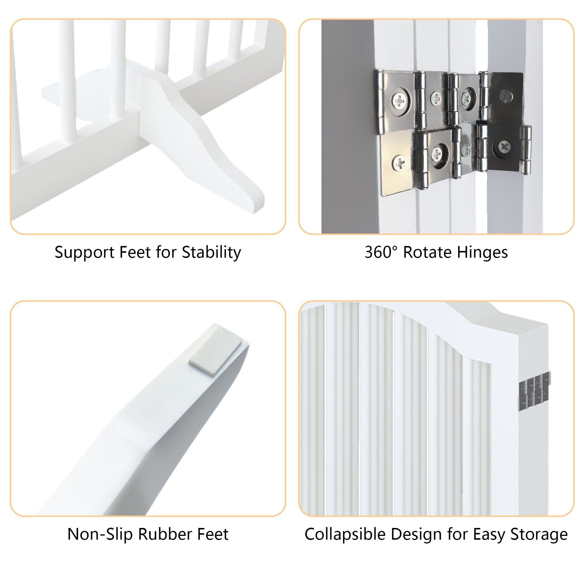 4 Panel Freestanding Pet Gate With Foldable Design And Support Feet - White