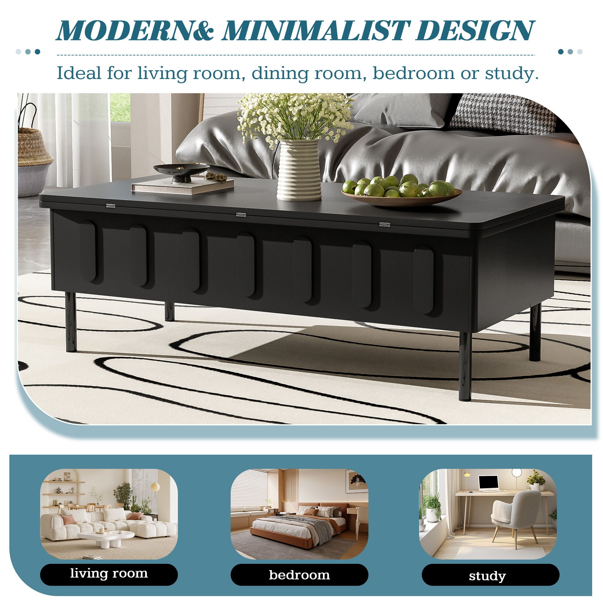 Lift Top Coffee Table With 2 Drawers With Hidden Storage Compartment For Living Room
