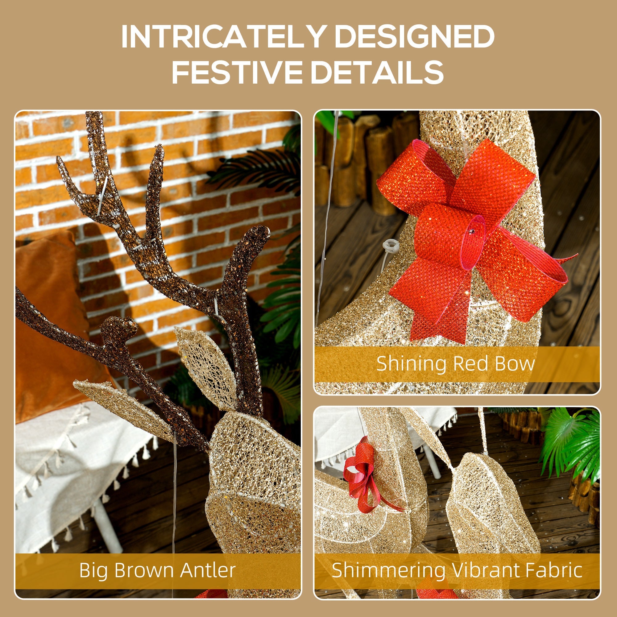4.5ft 3-Piece Illuminated Holiday Deer Family- 3 LED Light Modes