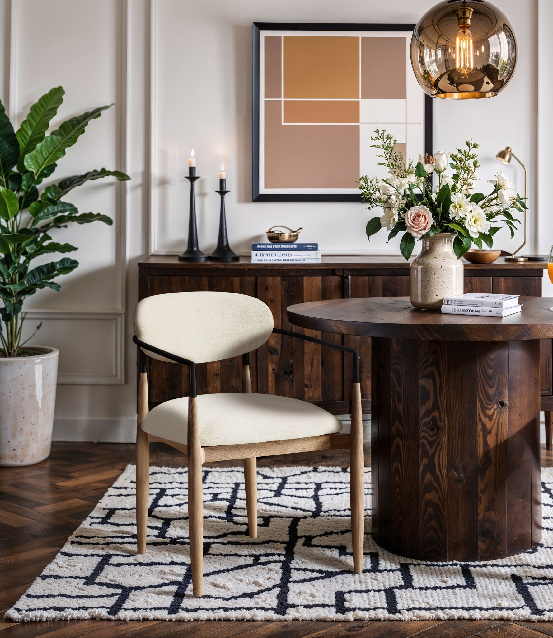 Riccio - Performance Fabric Upholstered Dining Arm Chair (Set of 2) With Light Brown Legs - Cream