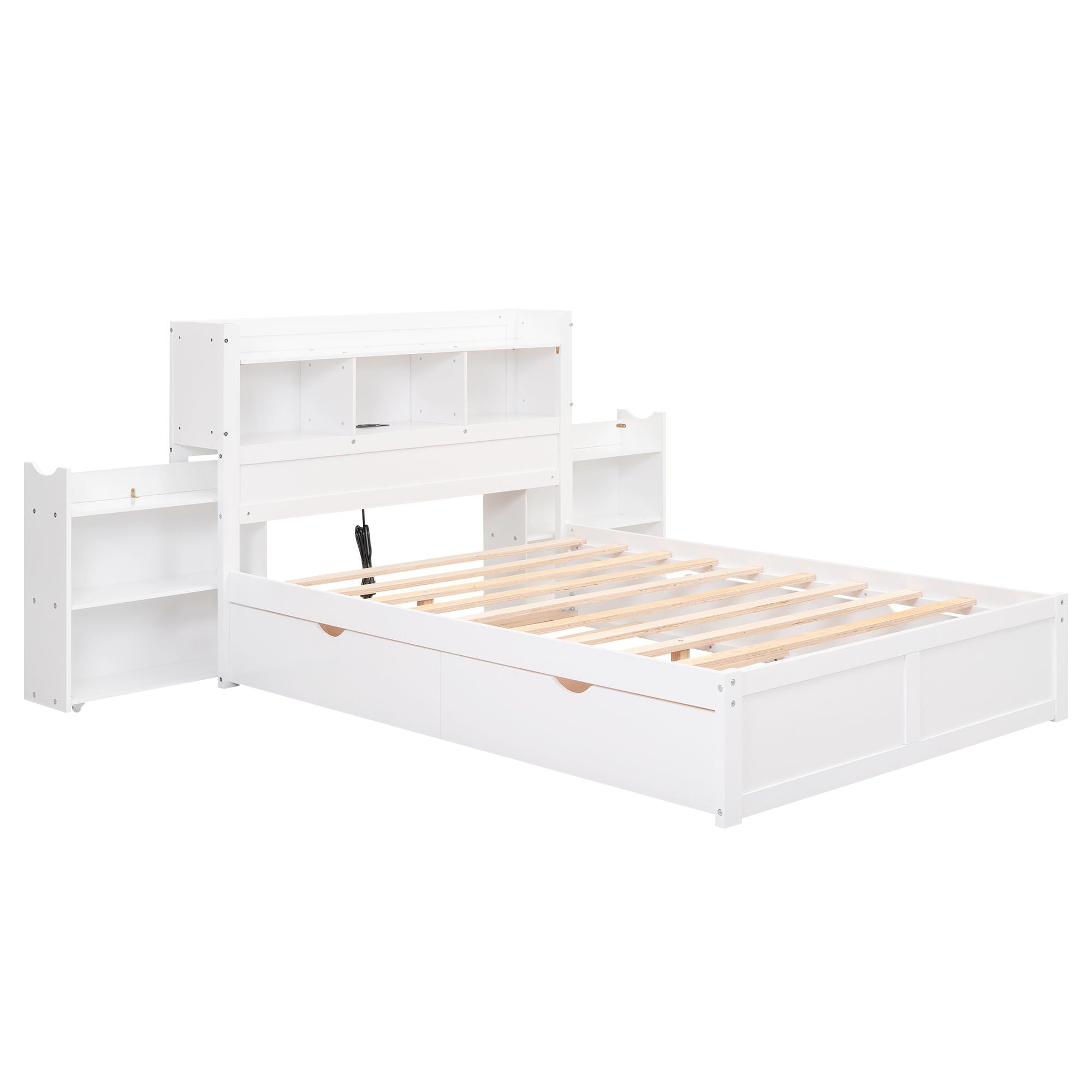 Storage Platform Bed With Pull Out Shelves, Trundle, And 2 Drawers