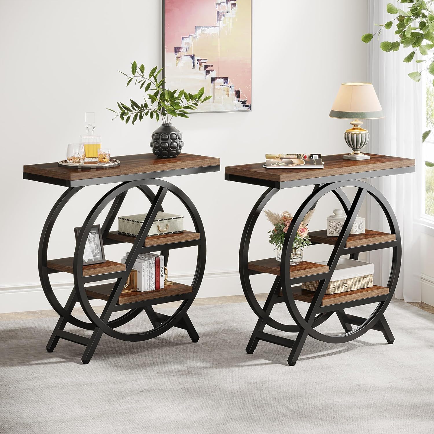 Modern Narrow End Table With 3 Tier Shelves