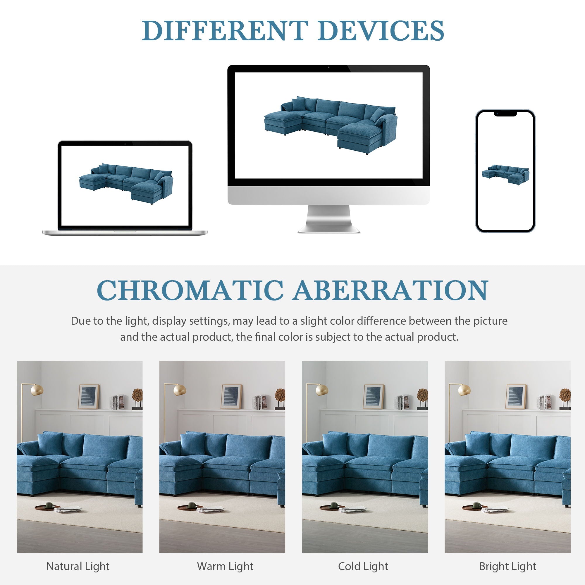 Modular Sectional With Deep And Wide Seat, Cloud Couch Set With Double Cushions Sofa With Movable Ottoman