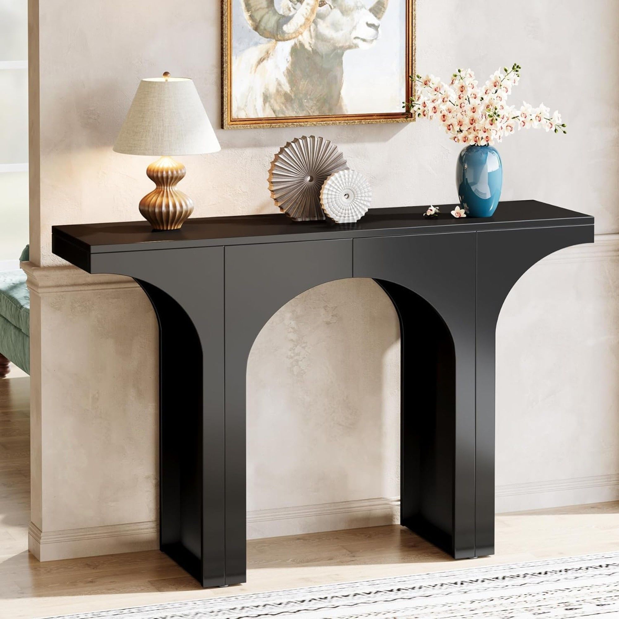 Console Table With Arched Base For Entryway - Black