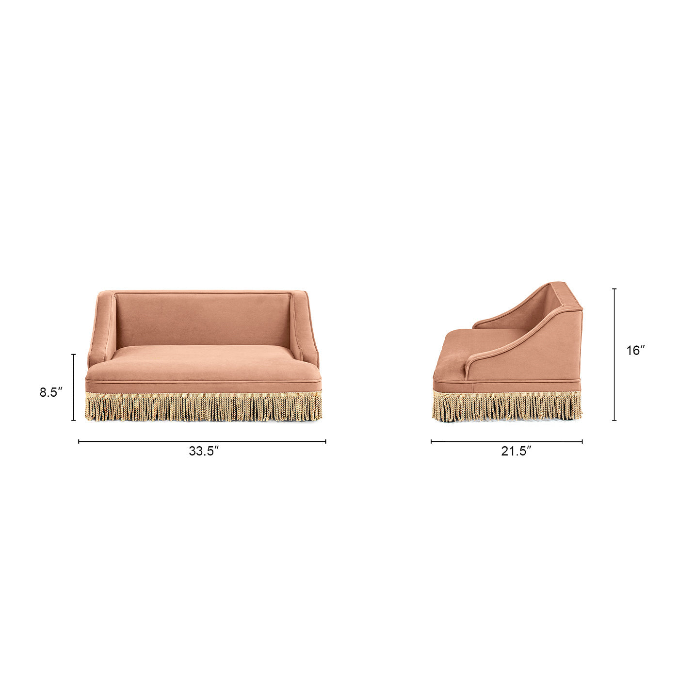 Duchess 33' Medium Princess Pet Bed Sofa with Fringe Skirt, Peach Orange Performance Velvet