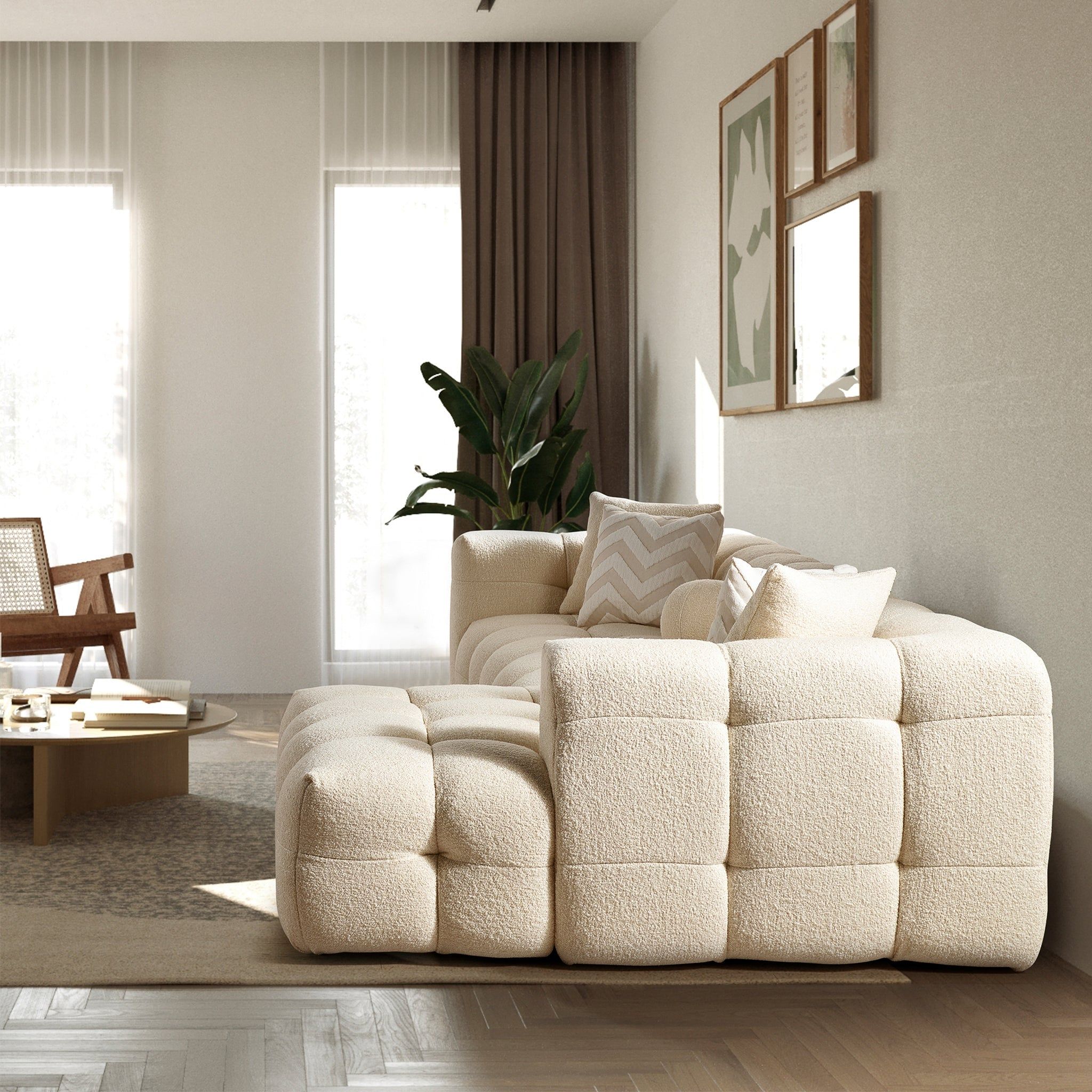 Alana - Tufted Right Sectional Sofa - Ivory