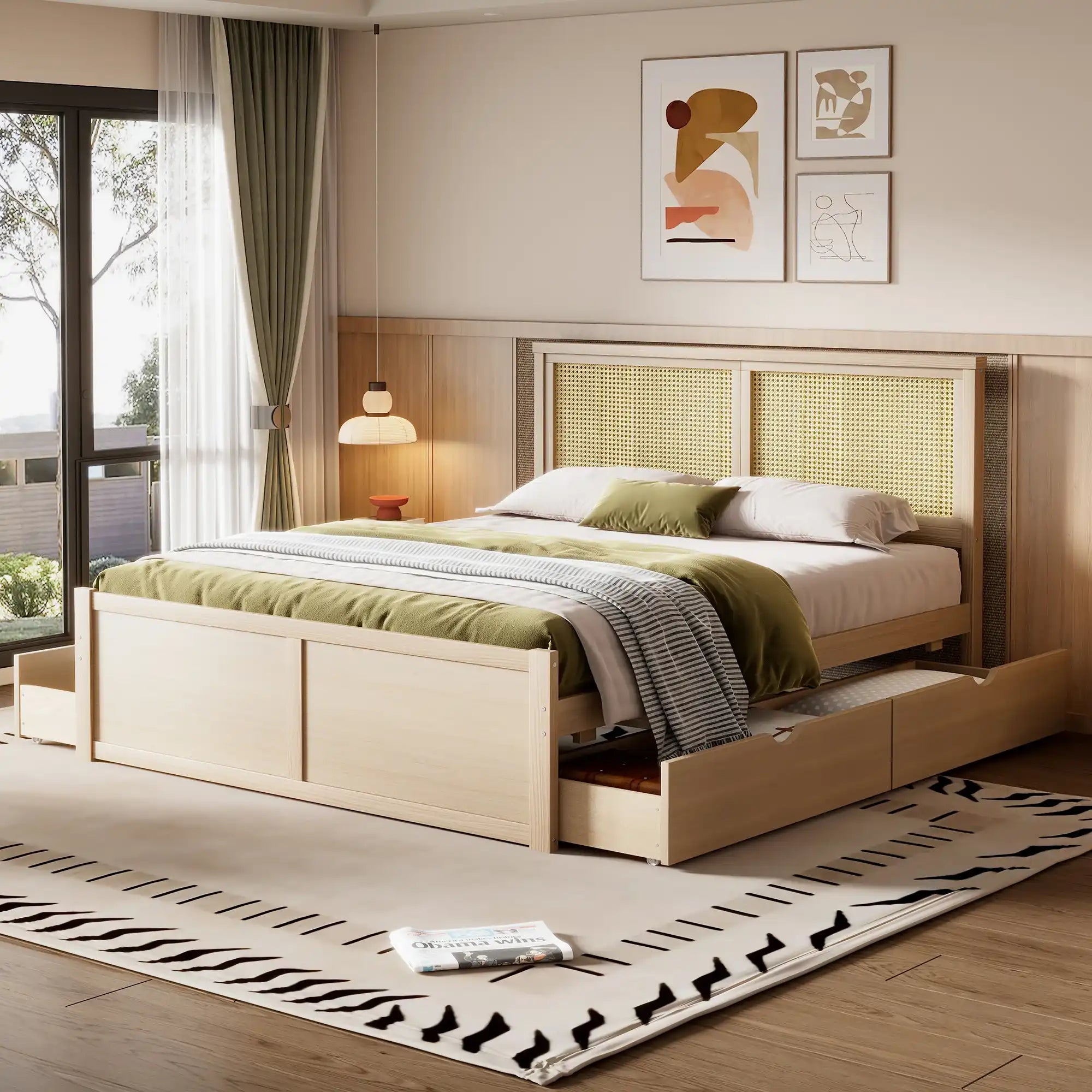 Camellia Queen Wood Storage Platform Bed with 4 Drawers