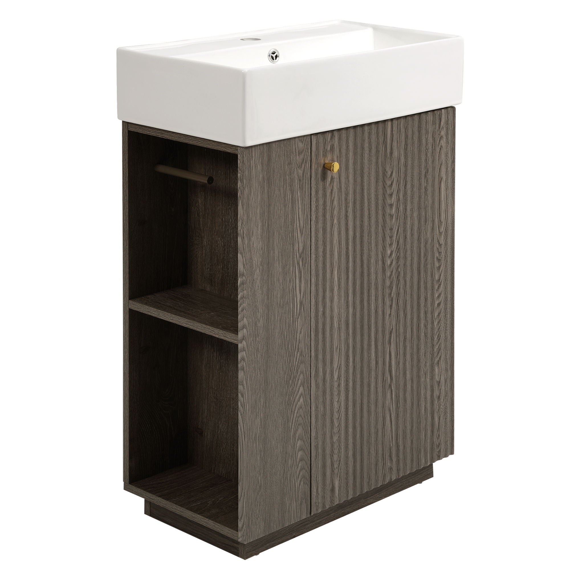 Bathroom Vanity With Sink, Freestanding Wood Grain Cabinet With Storage