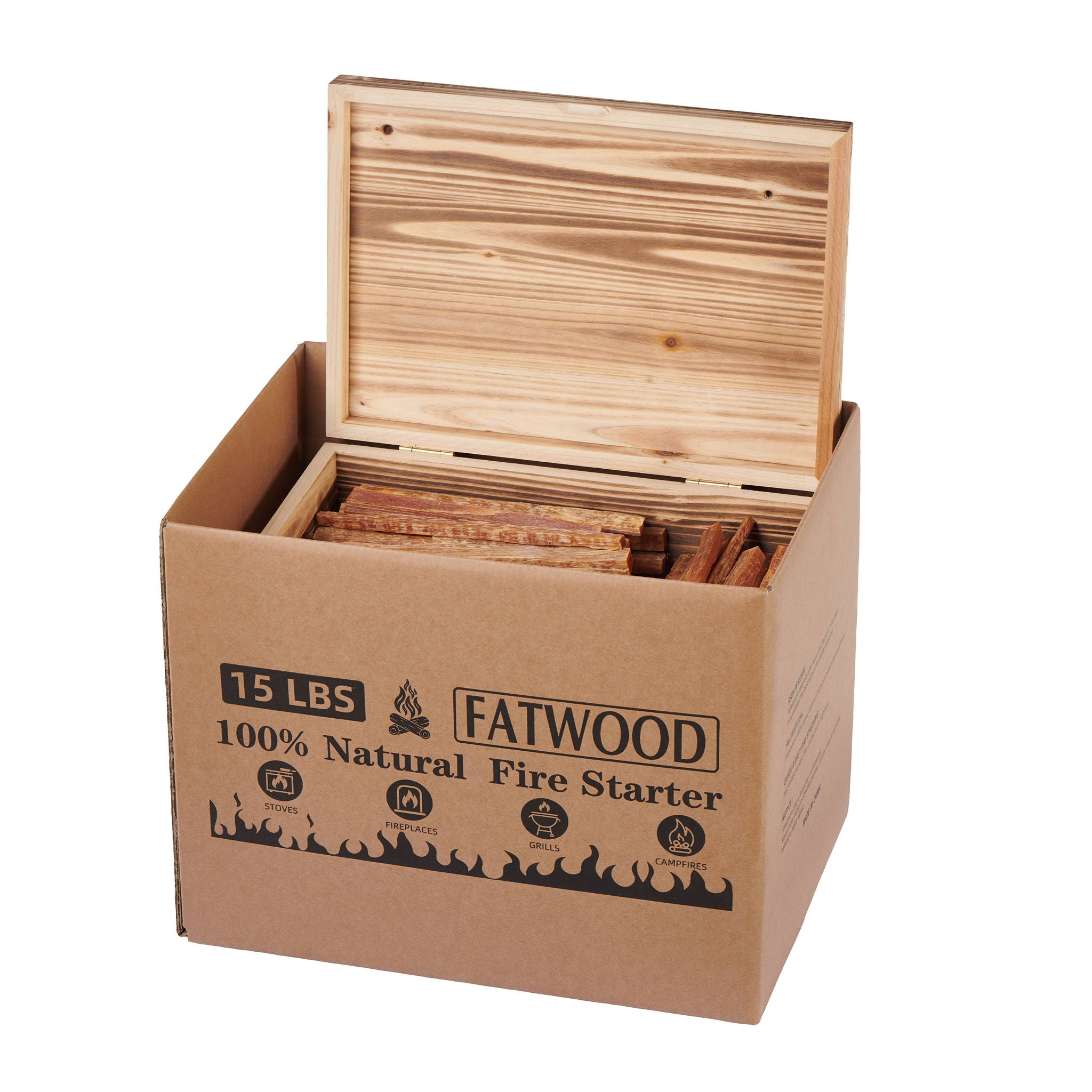 15 Lbs Fatwood Fire Starter Sticks With Box, 100% Natural Kindling Wood, Pine Firewood Firestarter For Campfire, Stove, Fireplace, Bonfires, Grill - Natural