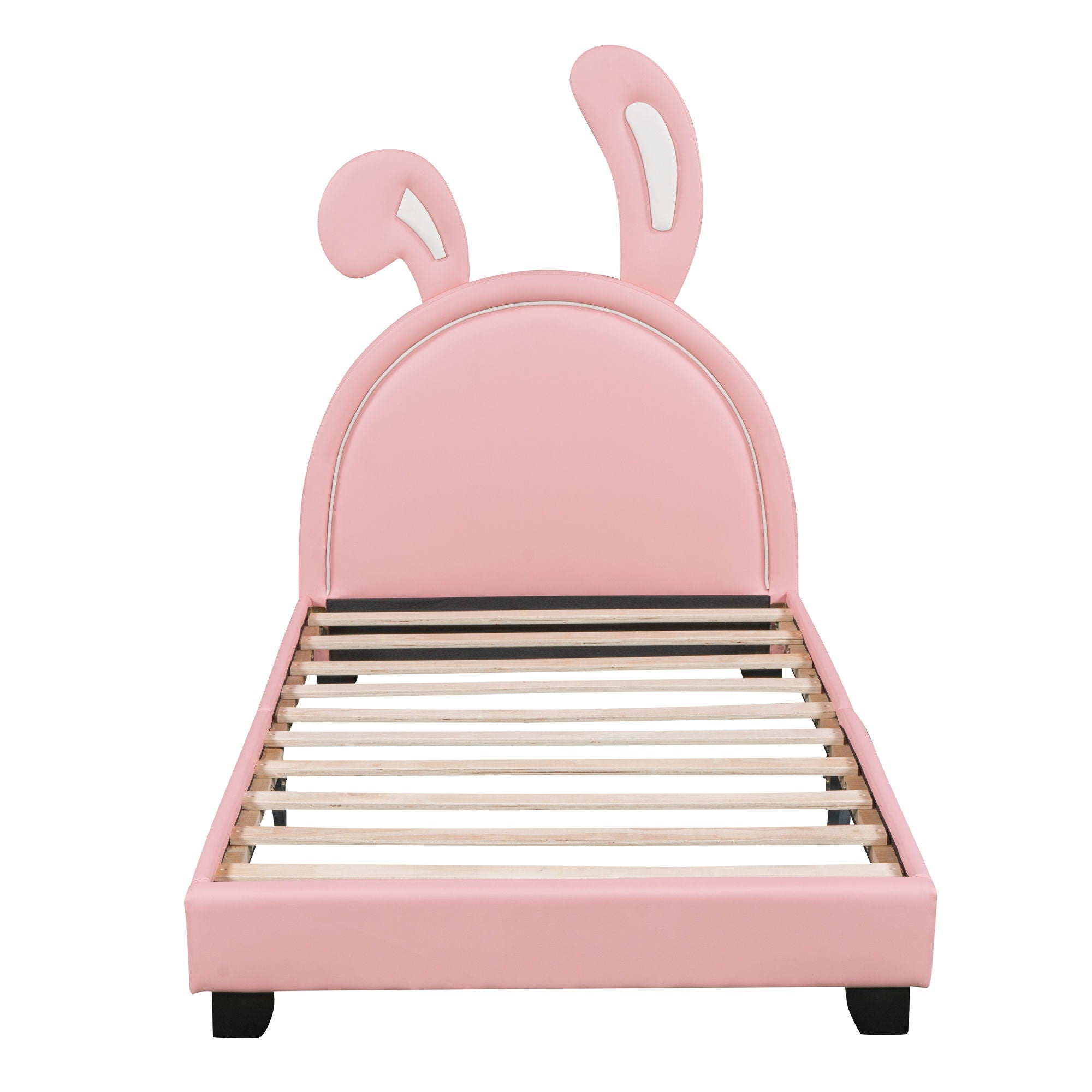 Upholstered Leather Platform Bed With Rabbit Ornament