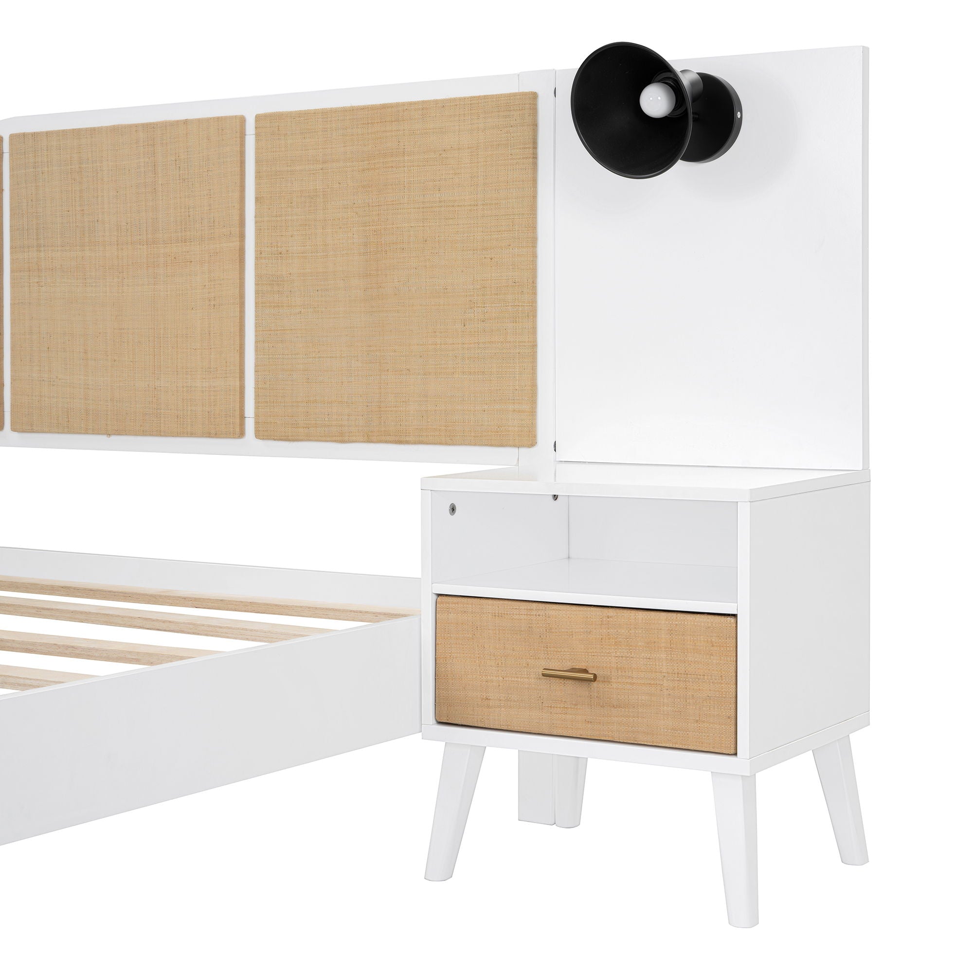 Bed Frame With 2 Nightstands Elegant Design With Lamps