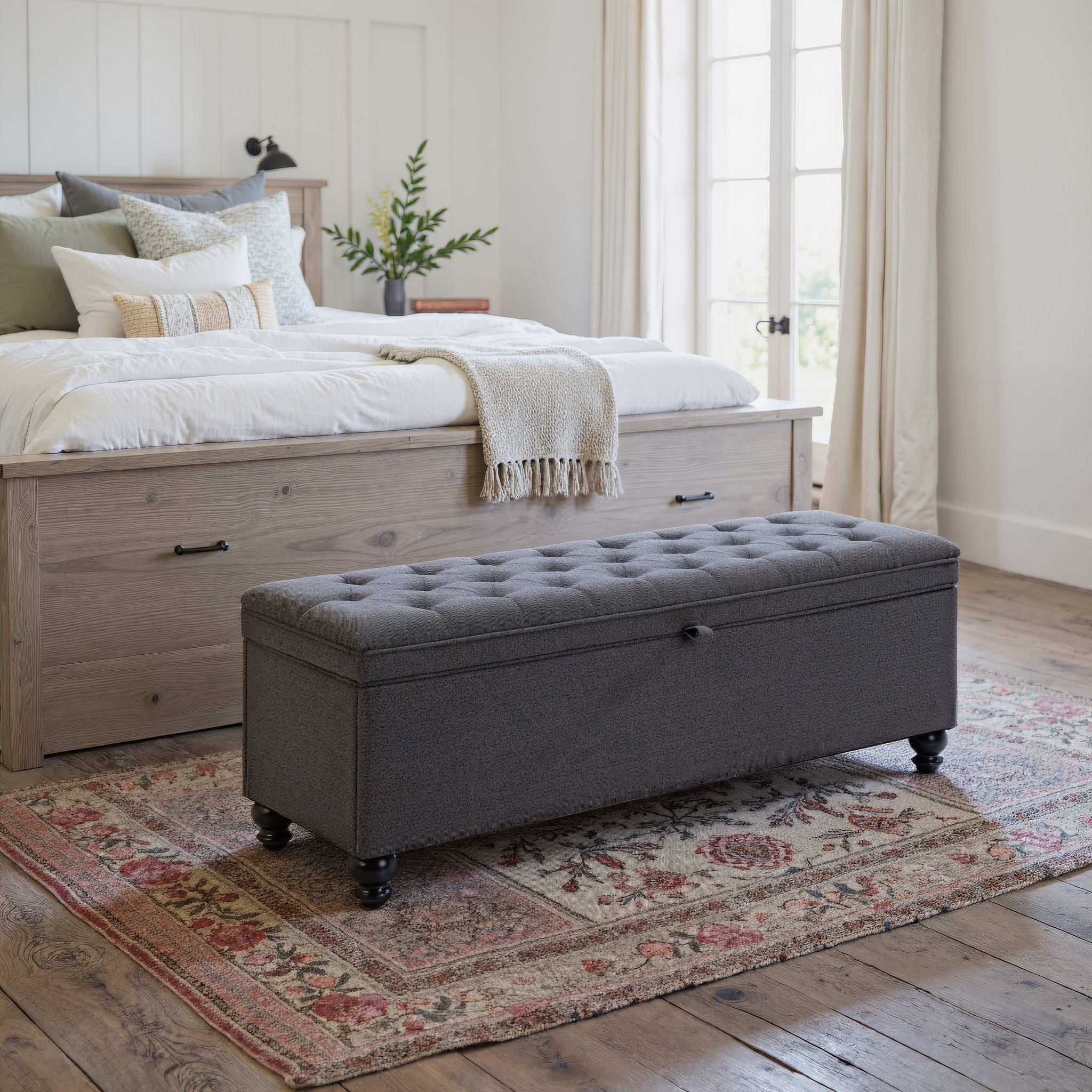 Halifax - Storage Bench - Gravel Gray