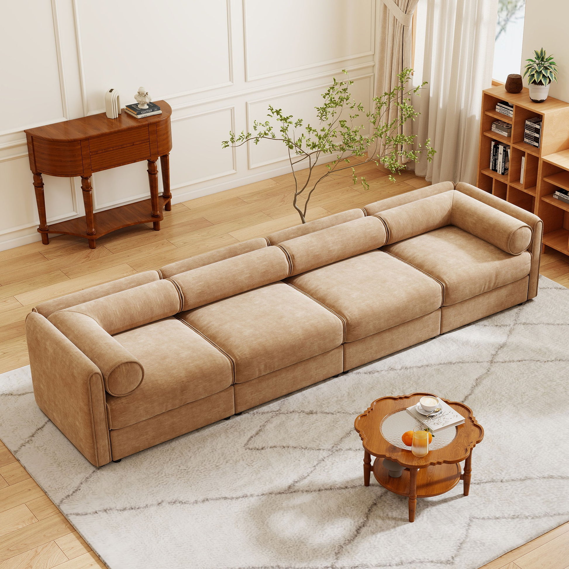 Stylish Chenille Sofa With Storage Seat And Cylindrical Backrest - Best Buy Furniture