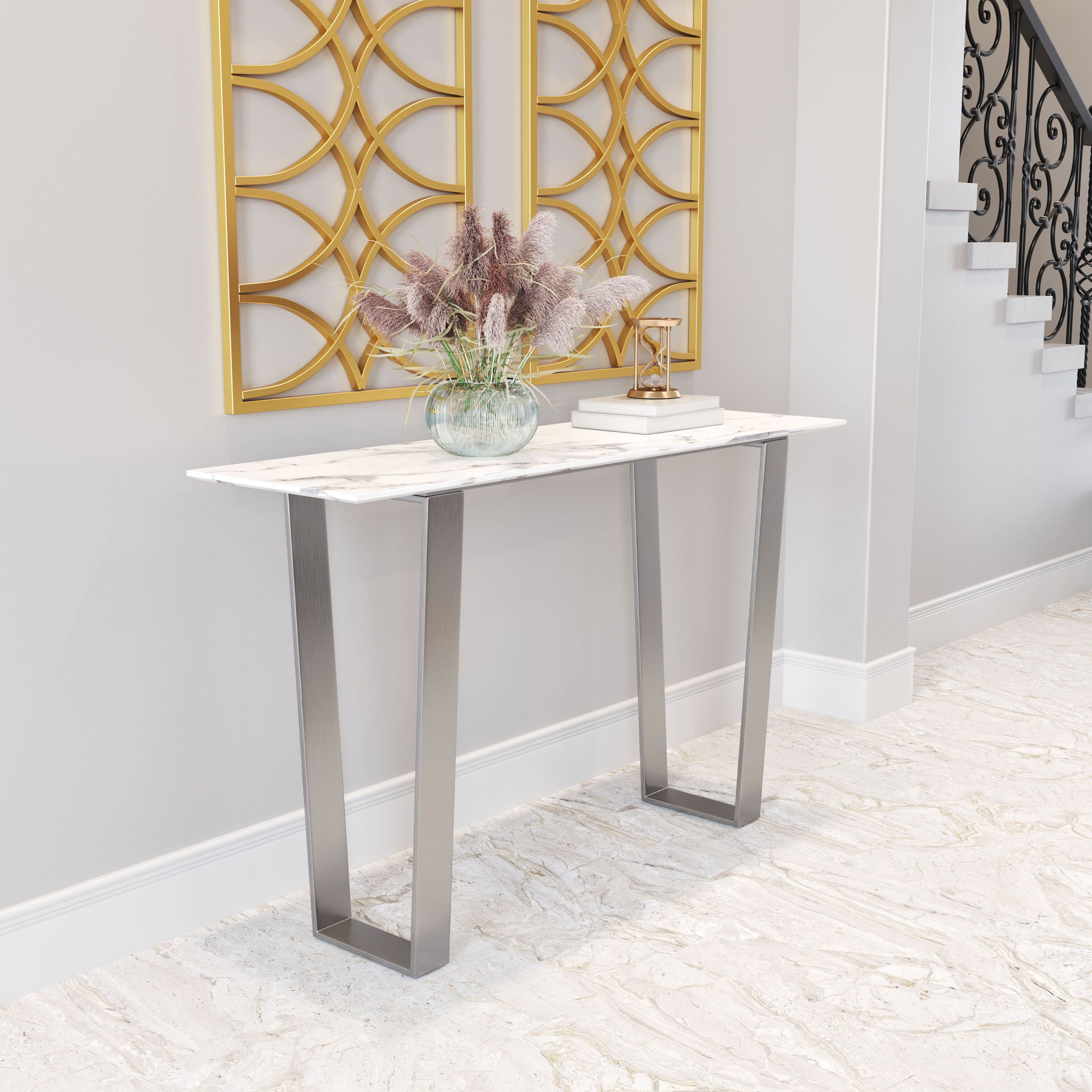 Atlas - Console Table - White & Silver