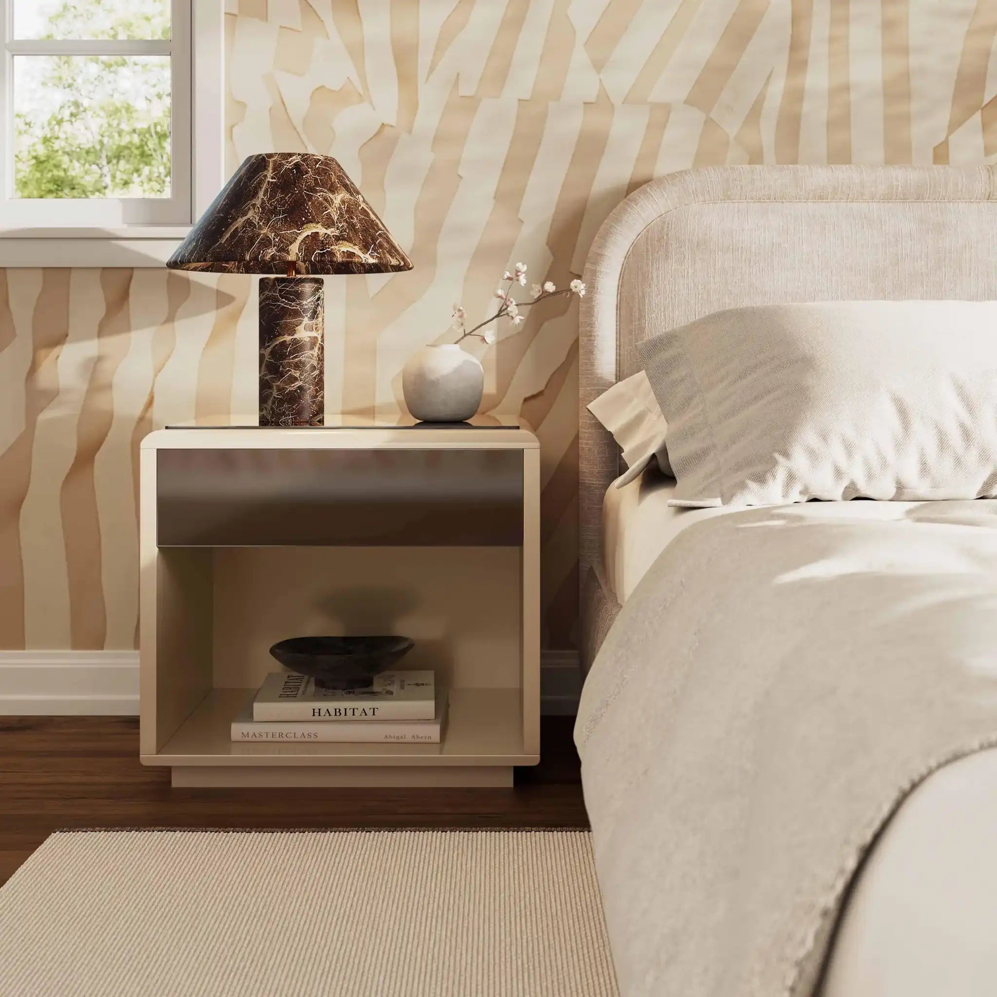 Martha - Mirrored Nightstand - Taupe