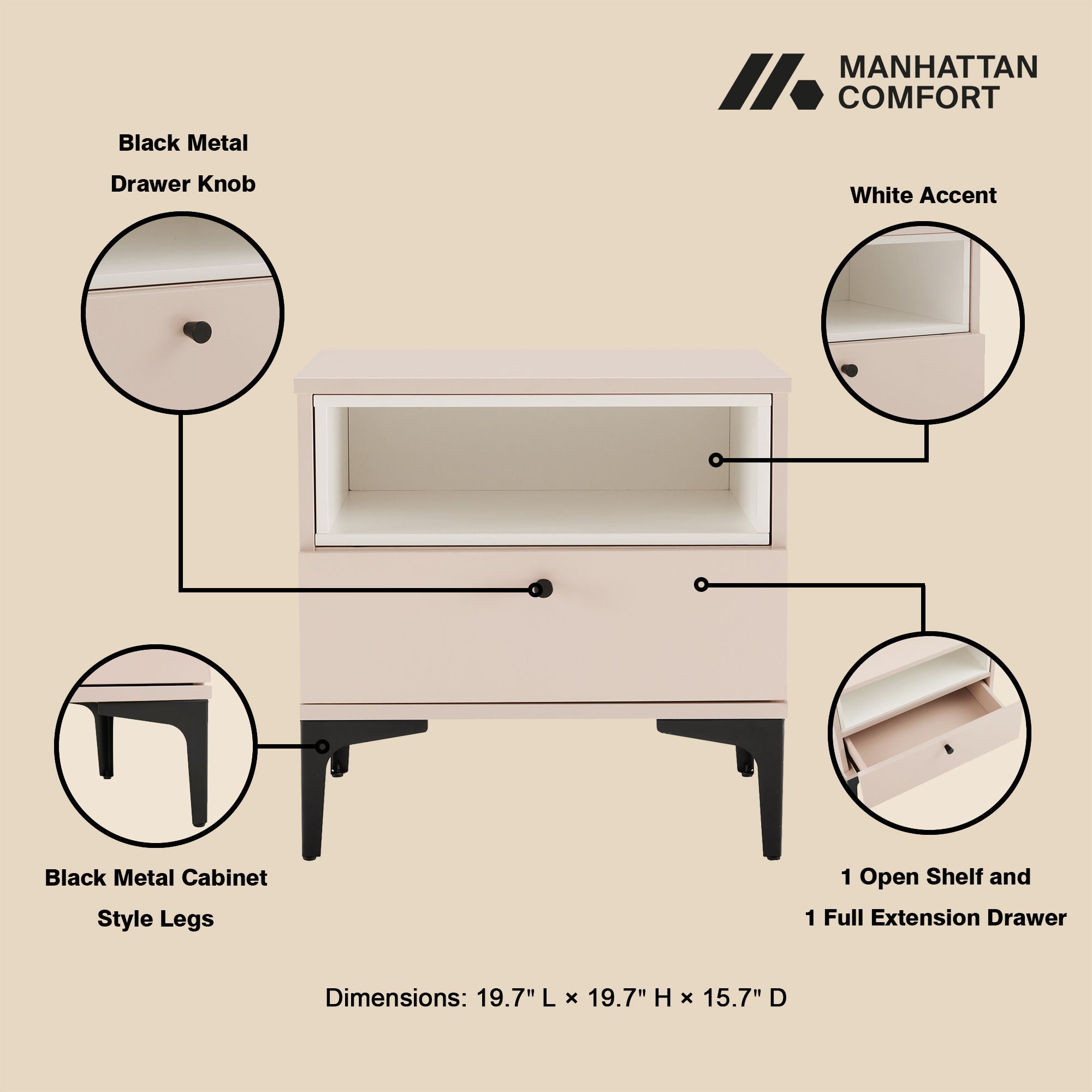 Amara - Nightstand With 1 Drawer